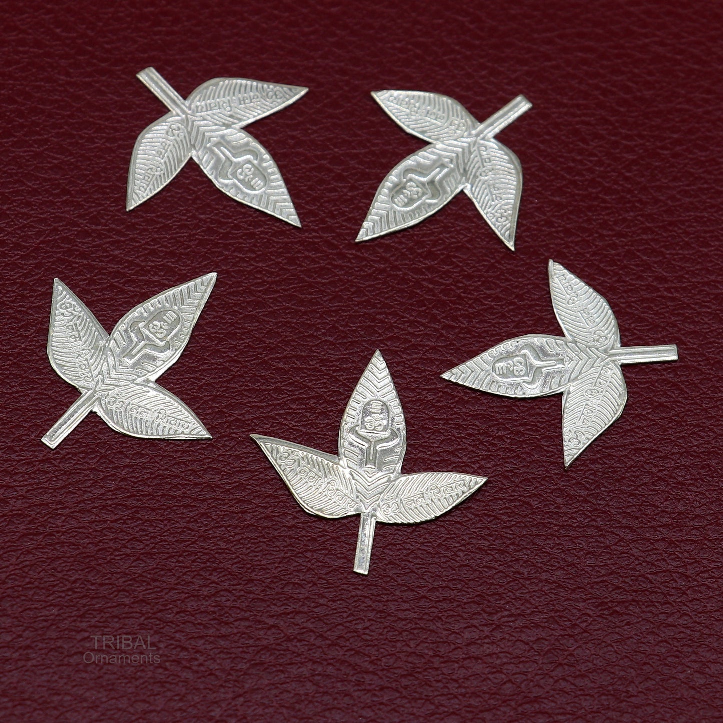 2.5 cm Lord Shiva bel Patra Solid silver handmade solid belva patra, shiva worshipping/ puja article, bel tree leaves for puja su600 - TRIBAL ORNAMENTS