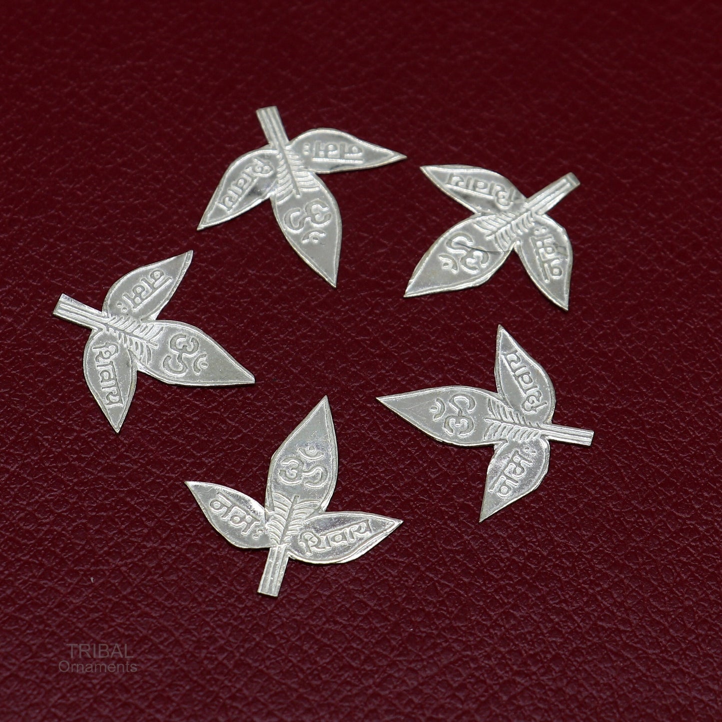 2.1 cm Lord Shiva bel Patra Solid silver handmade solid belva patra, shiva worshipping/ puja article, bel tree leaves for puja su601 - TRIBAL ORNAMENTS