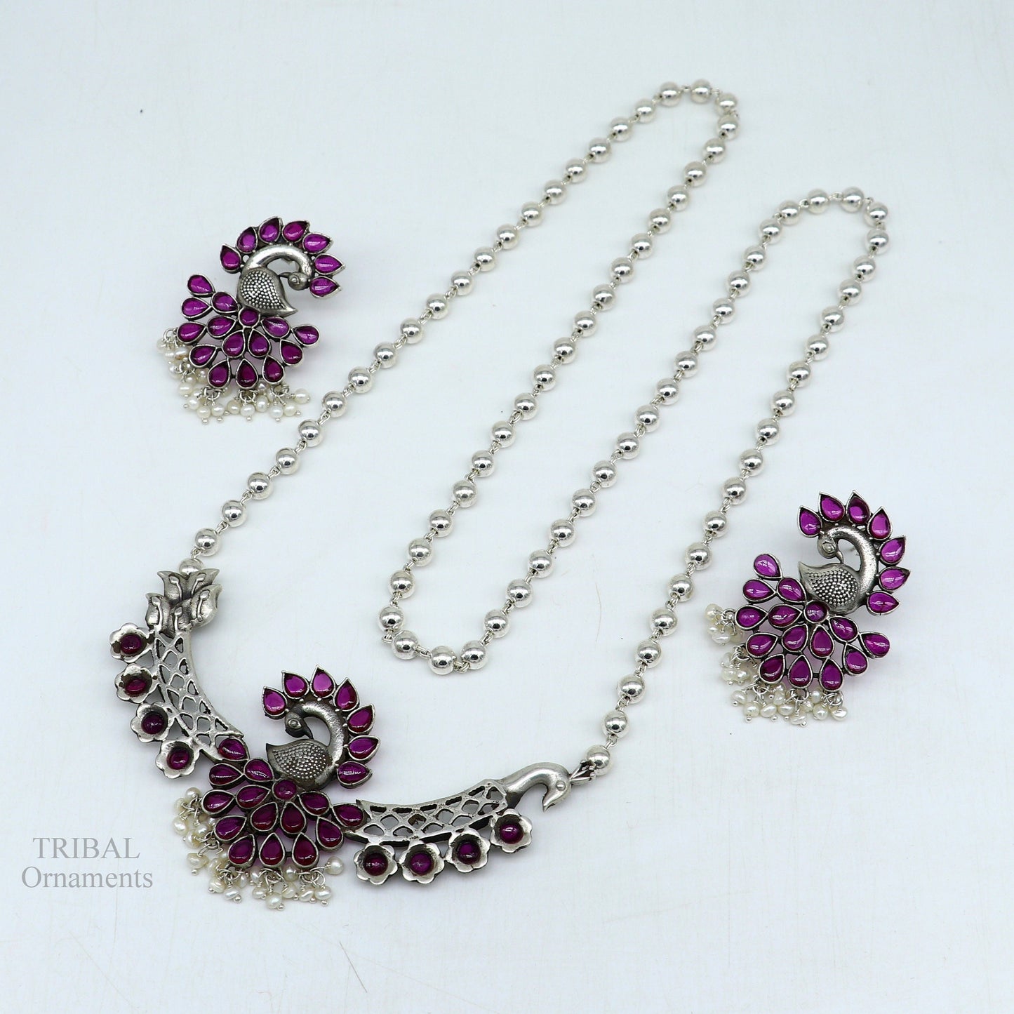 925 sterling silver handmade peacock design stylish luxury necklace, best brides belly dance Guttapusalu necklace set283 - TRIBAL ORNAMENTS
