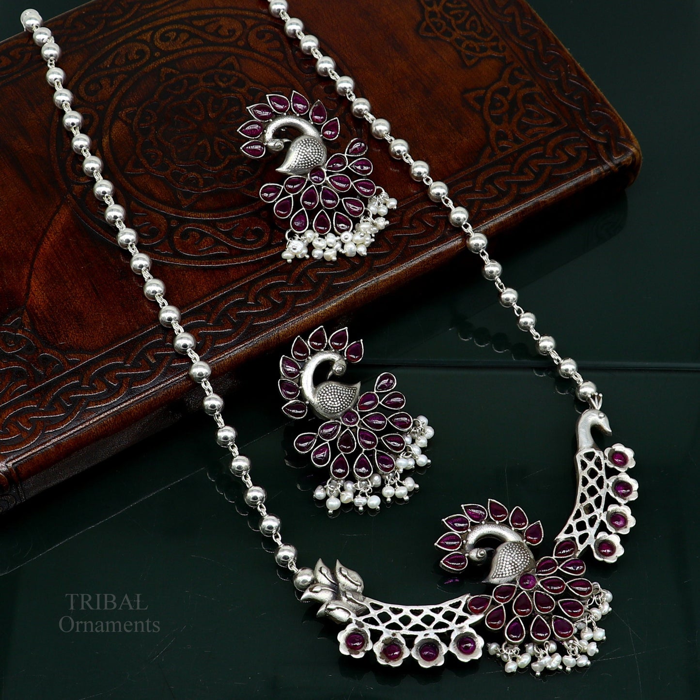925 sterling silver handmade peacock design stylish luxury necklace, best brides belly dance Guttapusalu necklace set283 - TRIBAL ORNAMENTS
