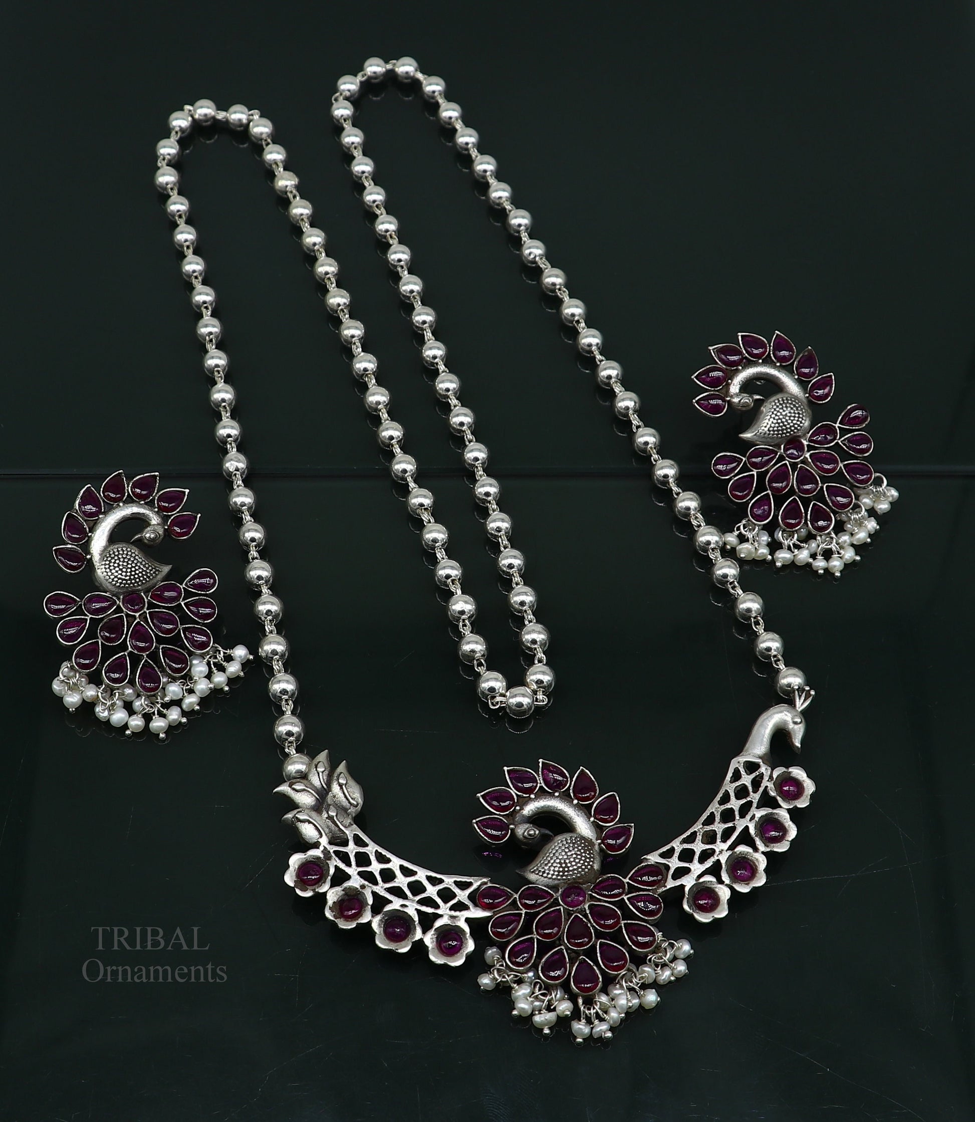 925 sterling silver handmade peacock design stylish luxury necklace, best brides belly dance Guttapusalu necklace set283 - TRIBAL ORNAMENTS