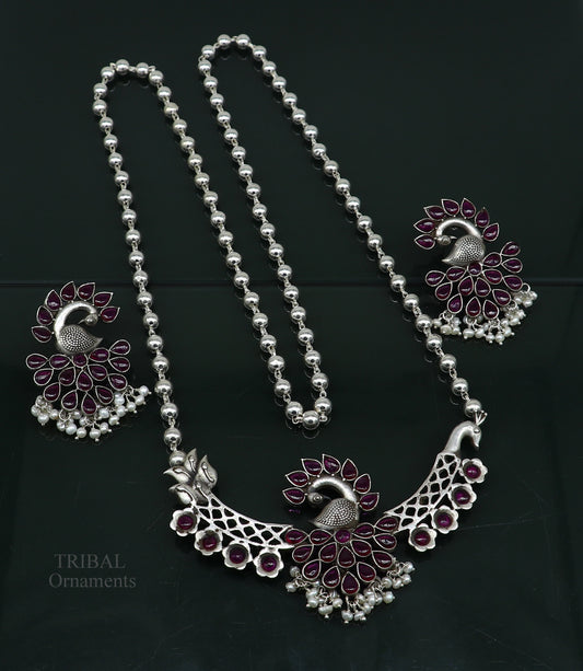 925 sterling silver handmade peacock design stylish luxury necklace, best brides belly dance Guttapusalu necklace set283 - TRIBAL ORNAMENTS