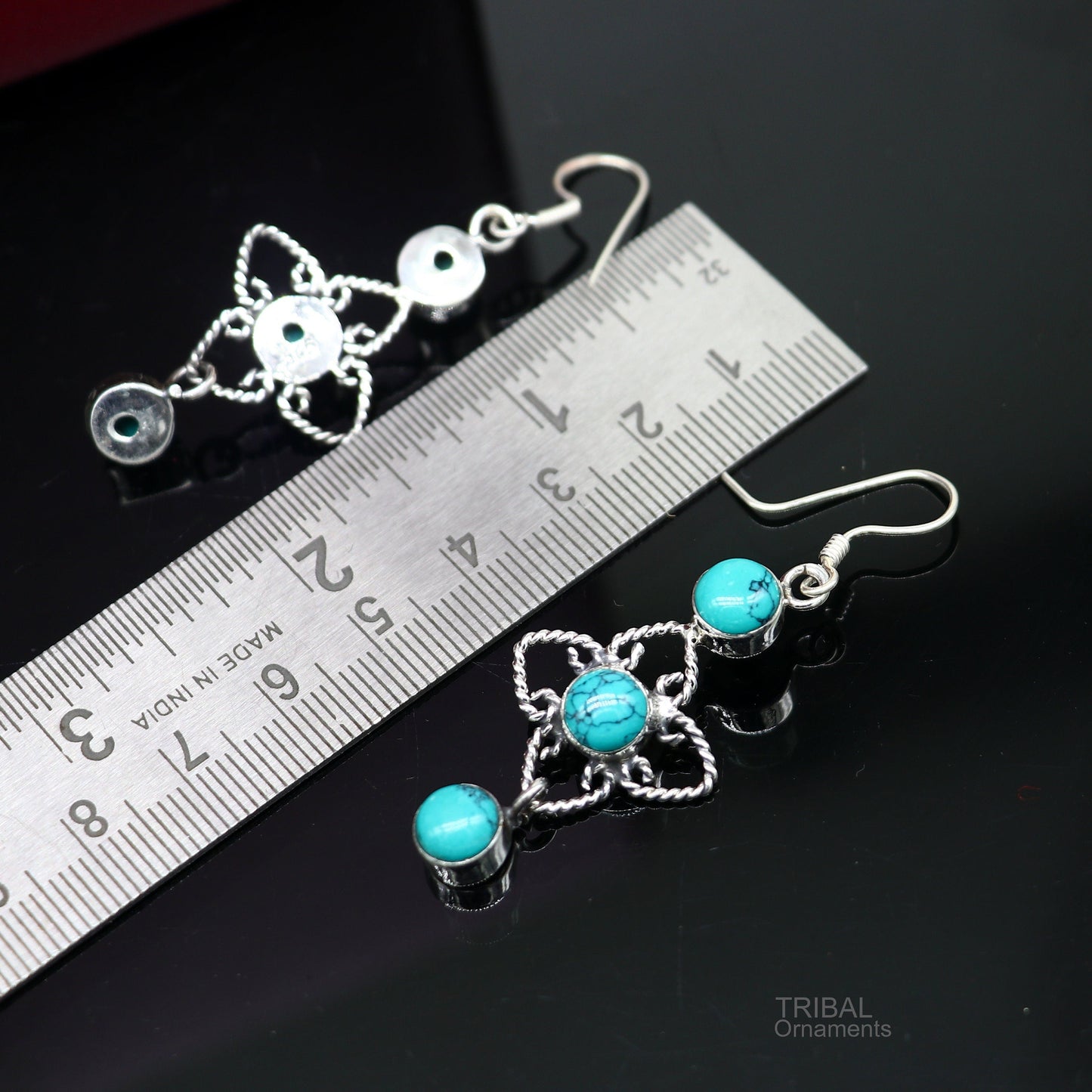 925 sterling silver hoops earring, gorgeous Blue turquoise stone charm earring excellent gifting brides earring party jewelry s993 - TRIBAL ORNAMENTS