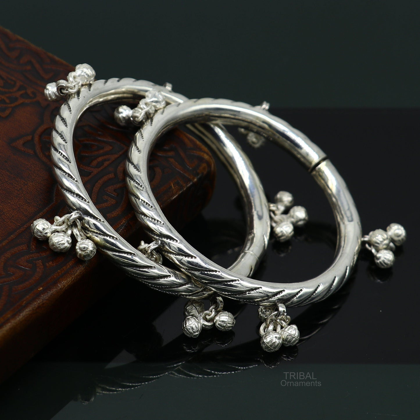 925 sterling silver handmade amazing jingling bells traditional indian kada bangle bracelet jewelry, stylish brides ethnic jewelry ba138 - TRIBAL ORNAMENTS