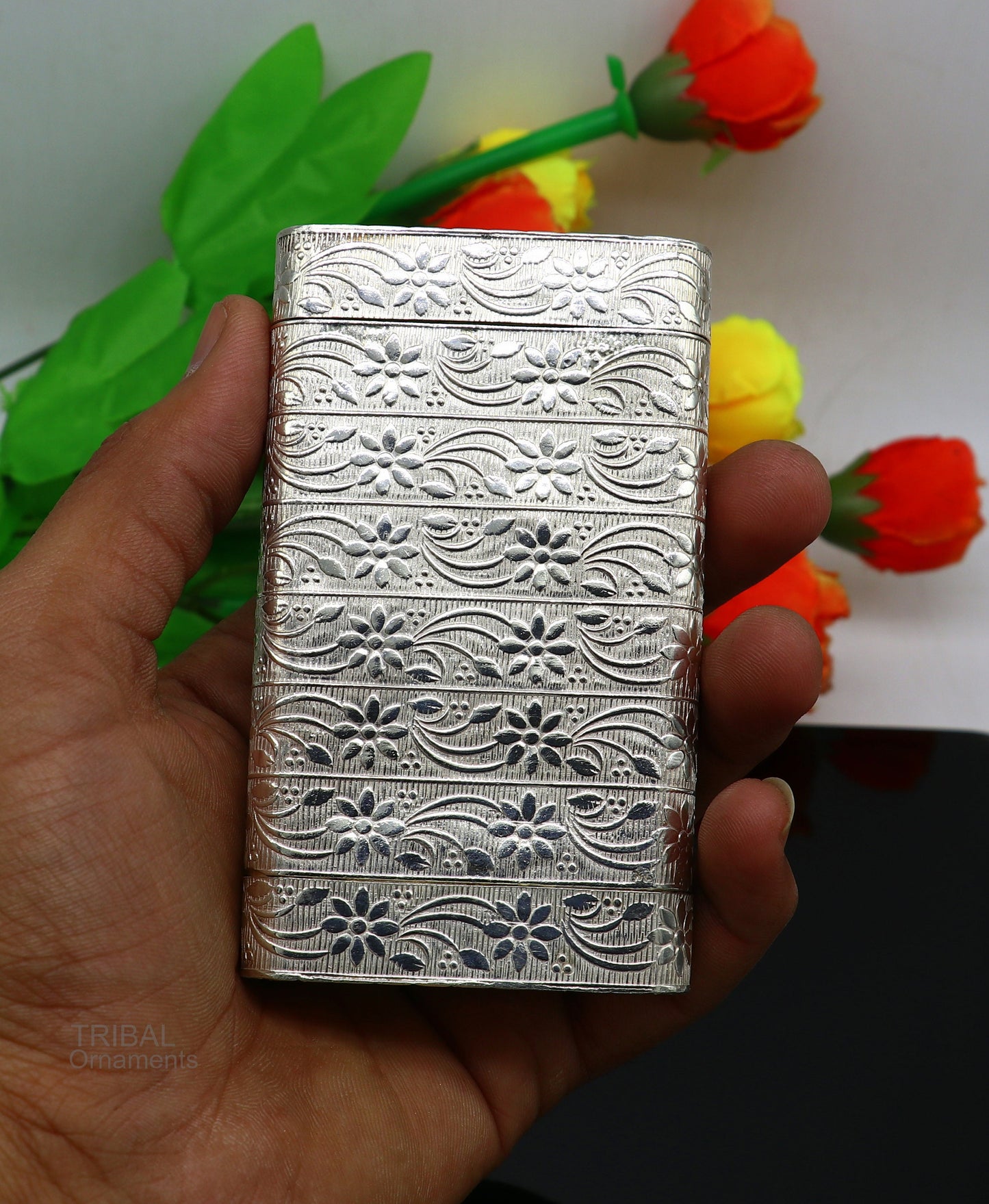 cigarette or tobacco box 925 solid silver vintage floral design stylish trinket box, best royal luxury gift to anyone special stb325 - TRIBAL ORNAMENTS