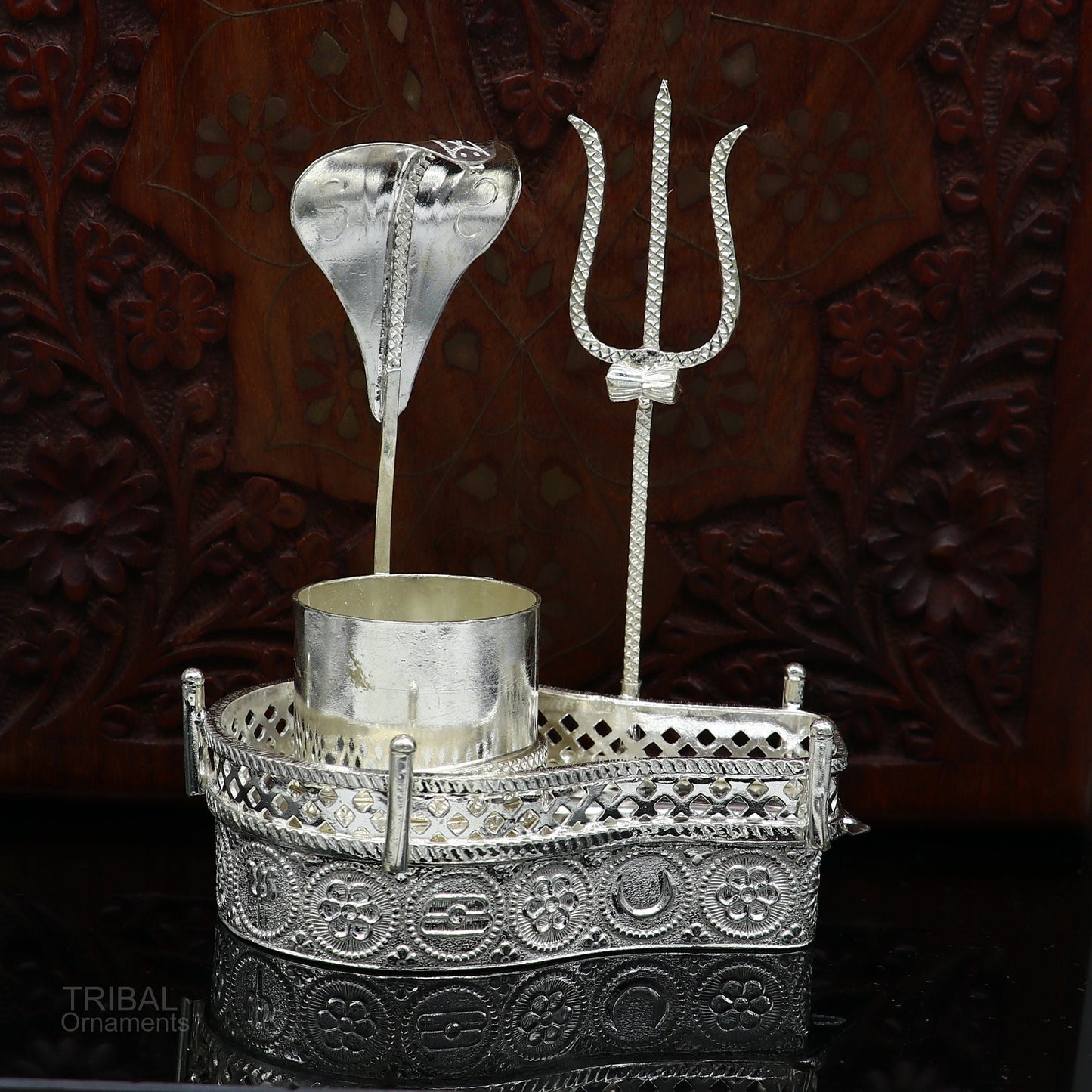 925 sterling silver lord shiva Mahakal lingam stand/jalheri, use for put/hold shiva lingam for puja, divine shiva puja articles su604 - TRIBAL ORNAMENTS