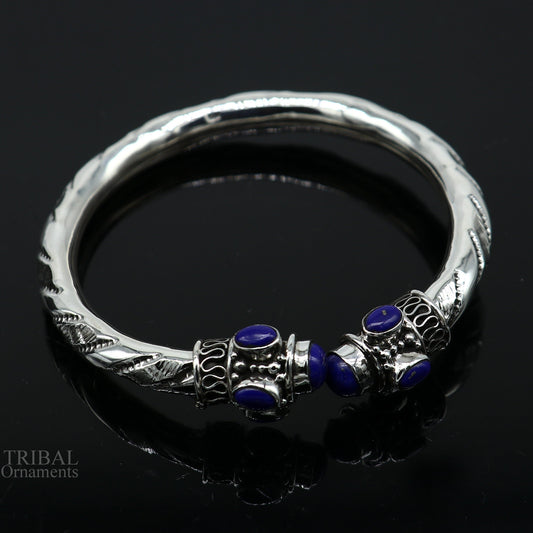 925 sterling silver vintage traditional style stone jadau handmade bangle bracelet kada unisex jewelry best gift from india nsk410 - TRIBAL ORNAMENTS