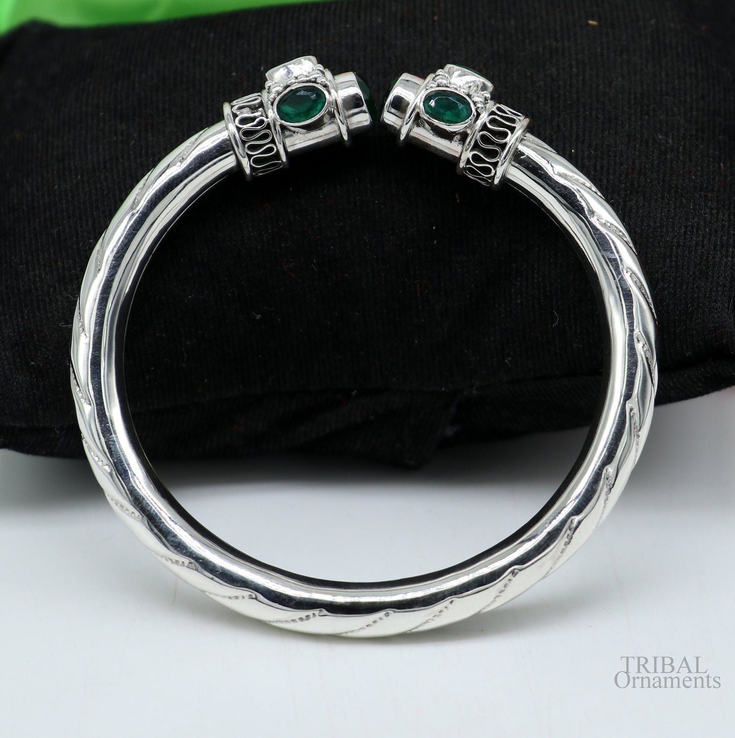 925 sterling silver vintage traditional style stone jadau handmade bangle bracelet kada unisex jewelry best gift from india nsk411 - TRIBAL ORNAMENTS