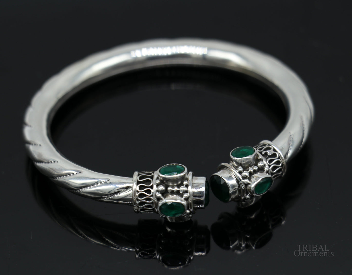 925 sterling silver vintage traditional style stone jadau handmade bangle bracelet kada unisex jewelry best gift from india nsk411 - TRIBAL ORNAMENTS