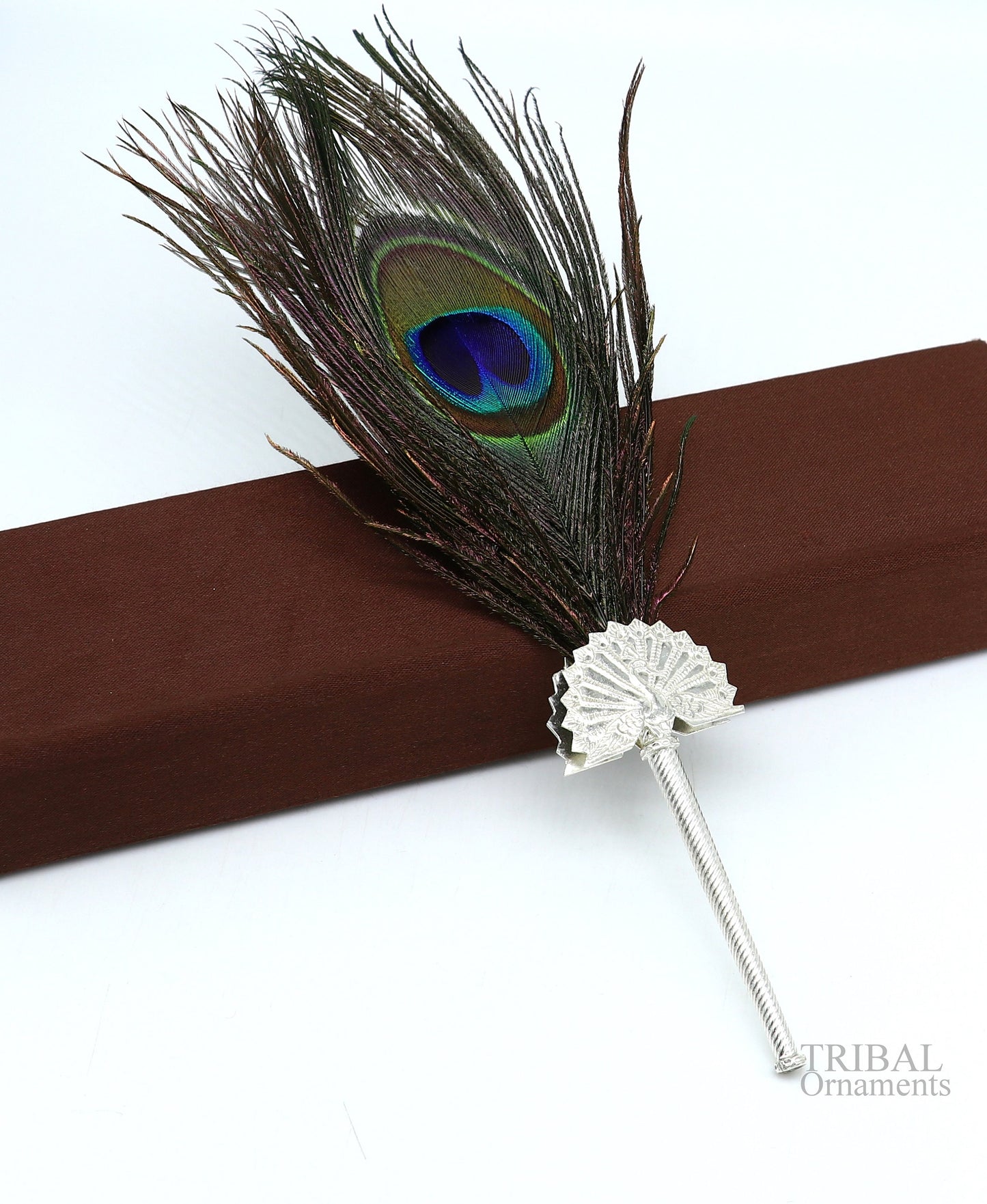 Vintage antique style handmade Mor chhadi, with peacock feather, best lord krishna laddu gopal gift, silver pankhi silver mor chadi su611 - TRIBAL ORNAMENTS