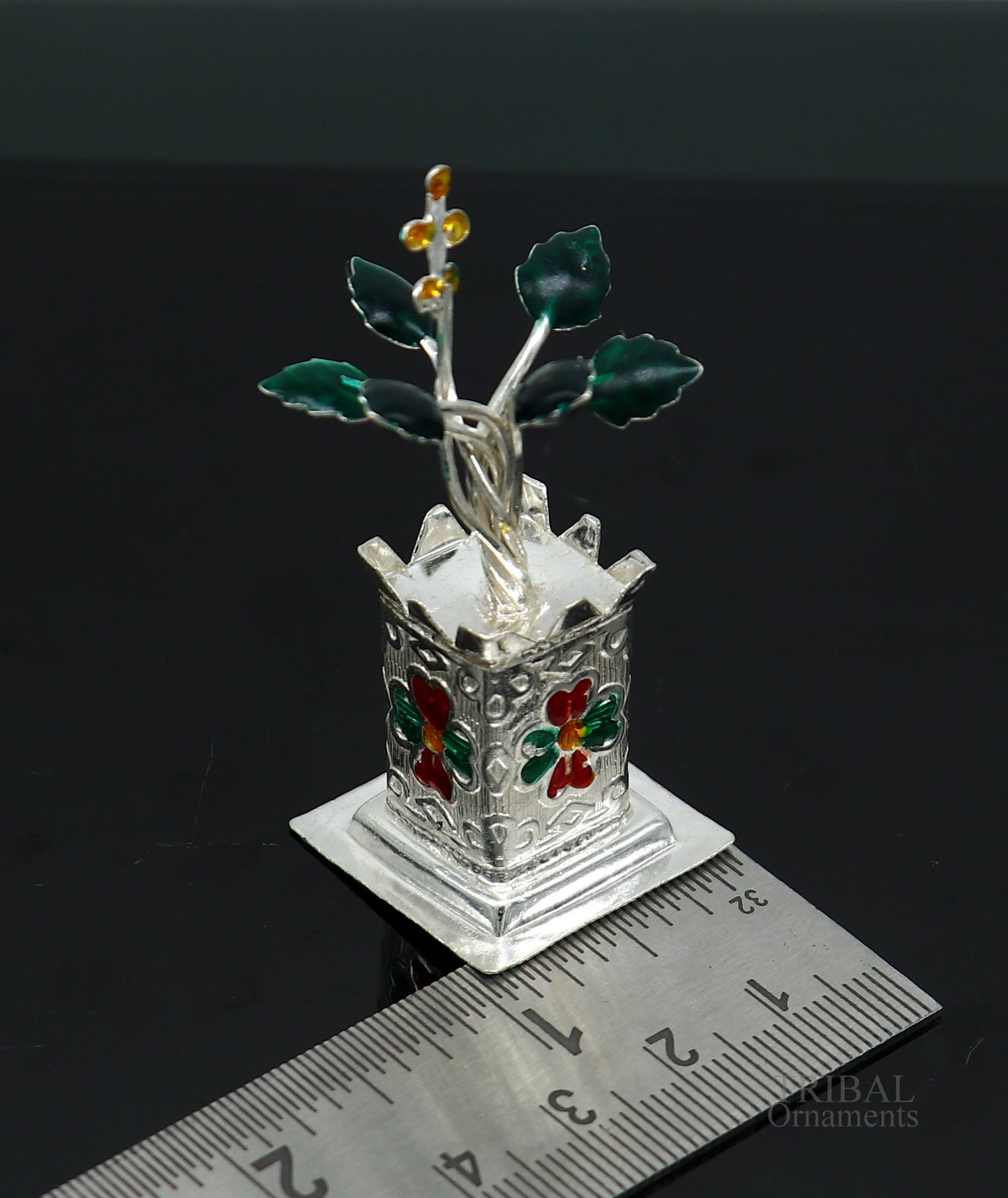 925 sterling silver handmade mini tulsi plant basil rosary plant for puja temple article, excellent customized silver utensils article su616 - TRIBAL ORNAMENTS