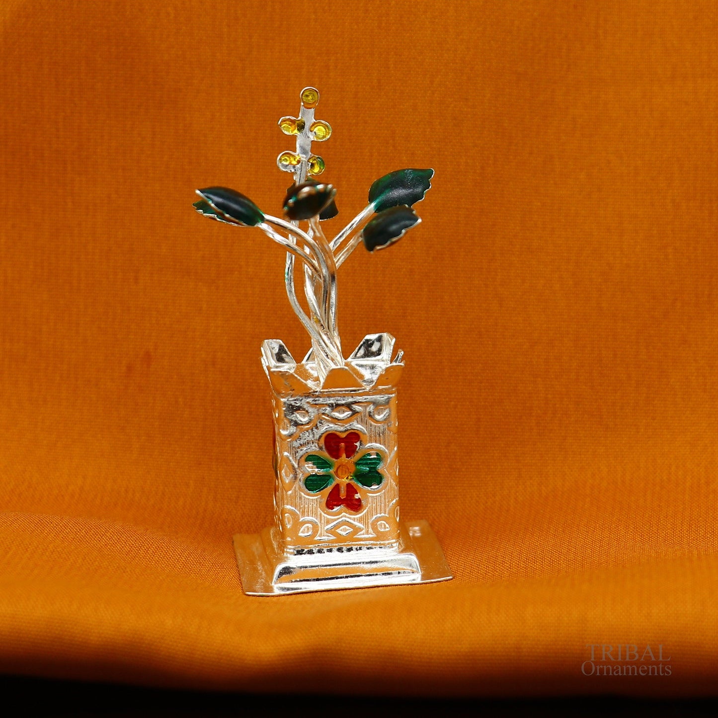 925 sterling silver handmade mini tulsi plant basil rosary plant for puja temple article, excellent customized silver utensils article su616 - TRIBAL ORNAMENTS