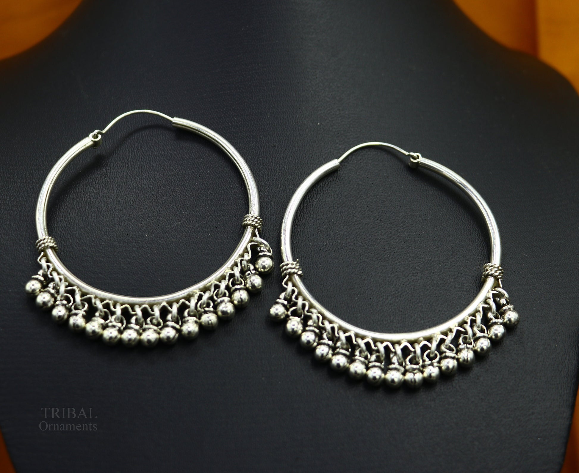 925 sterling silver handmade fabulous hoops earring with gorgeous hanging drops, customized large earring personalized gift s1012 - TRIBAL ORNAMENTS