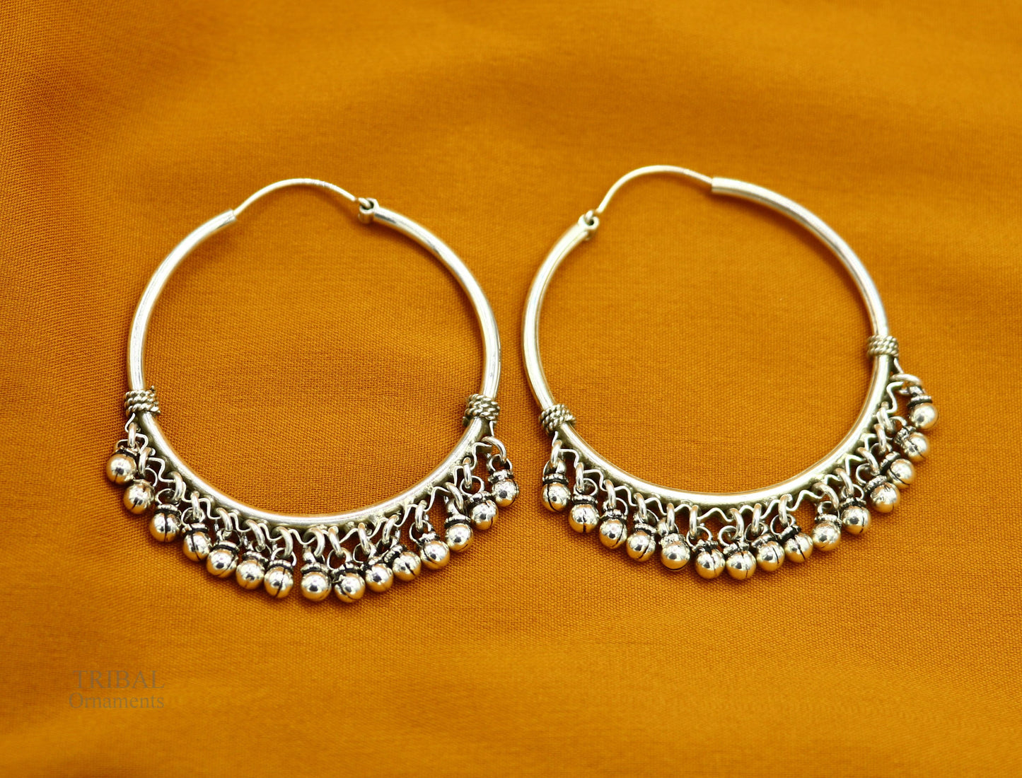 925 sterling silver handmade fabulous hoops earring with gorgeous hanging drops, customized large earring personalized gift s1012 - TRIBAL ORNAMENTS
