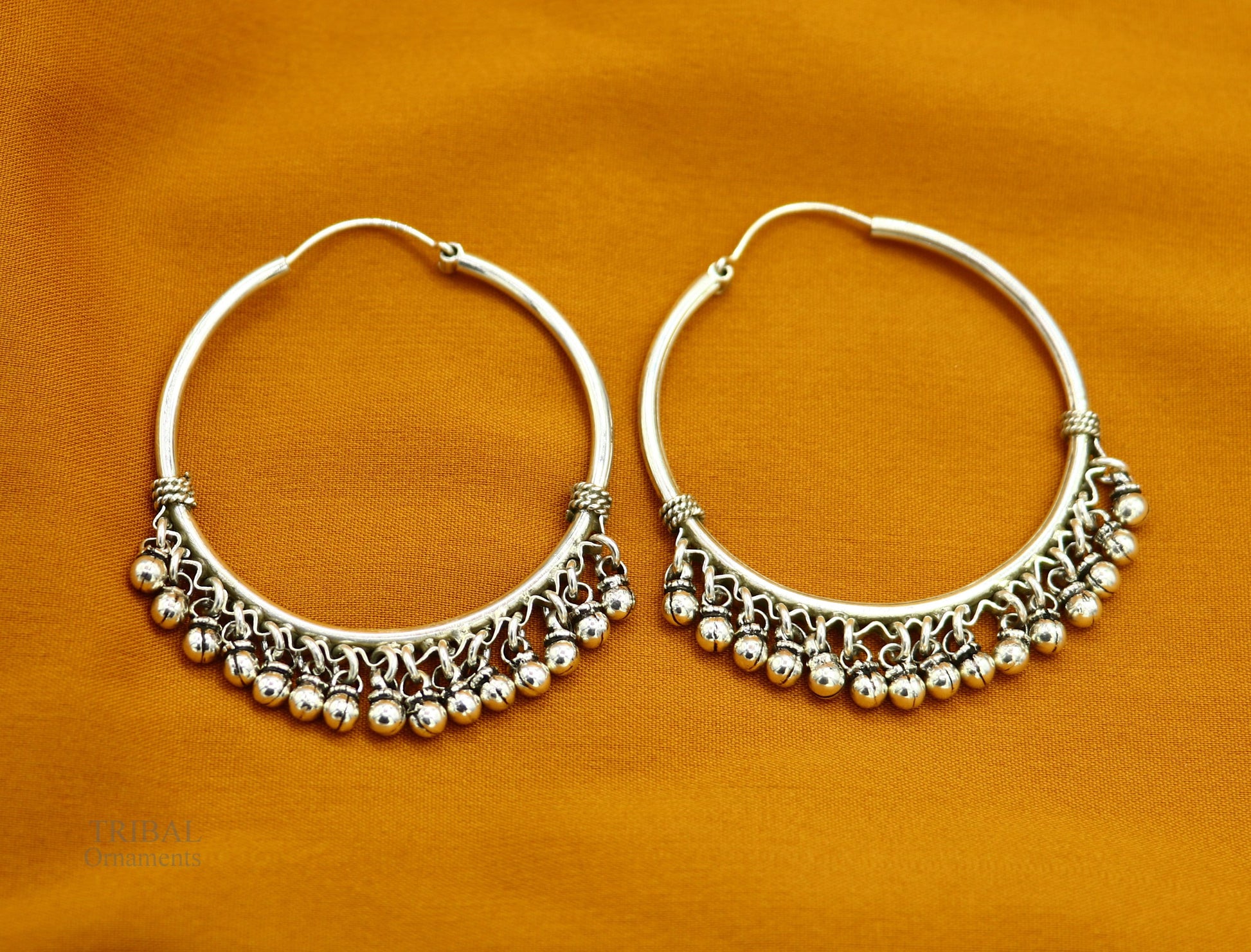 925 sterling silver handmade fabulous hoops earring with gorgeous hanging drops, customized large earring personalized gift s1012 - TRIBAL ORNAMENTS