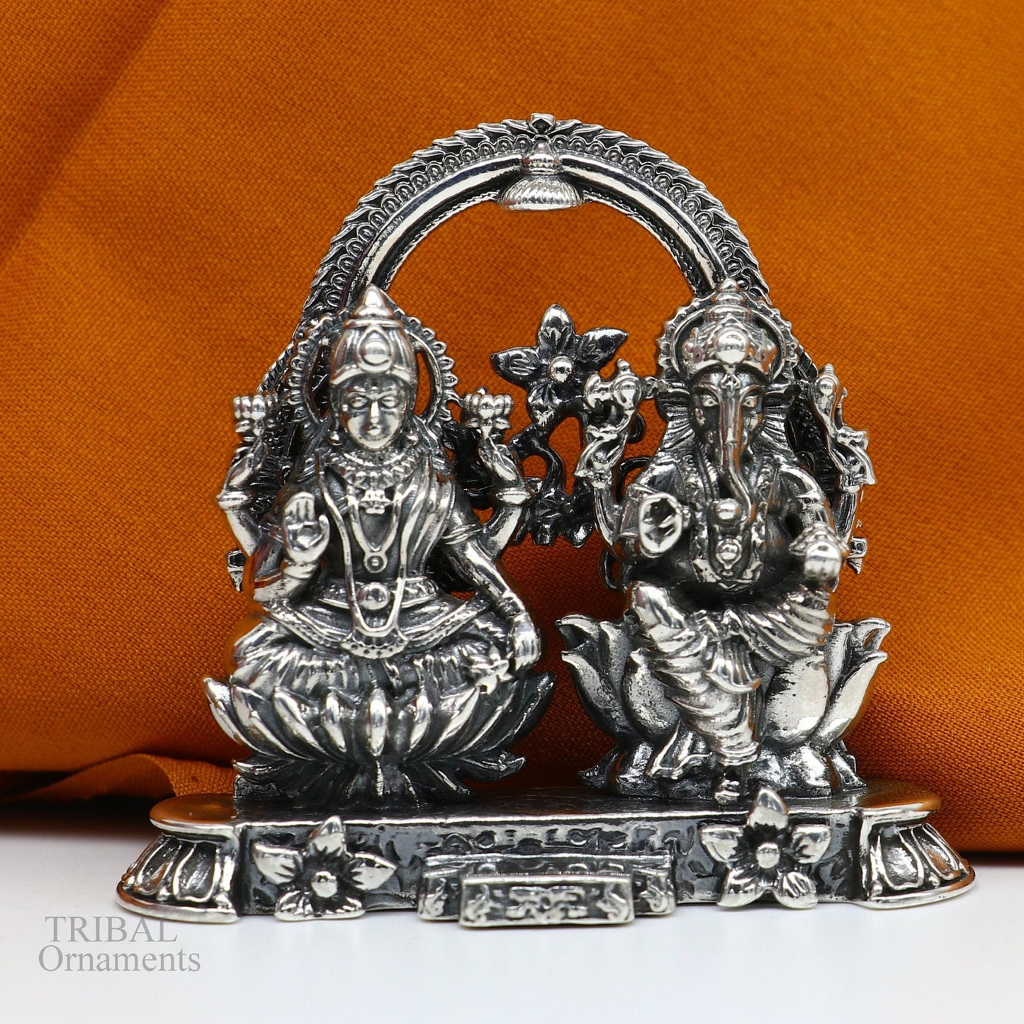 2" 925 Sterling silver handmade customized Hindu idols Laxmi and Ganesha statue, puja article figurine, home décor Diwali puja gift ART228 - TRIBAL ORNAMENTS