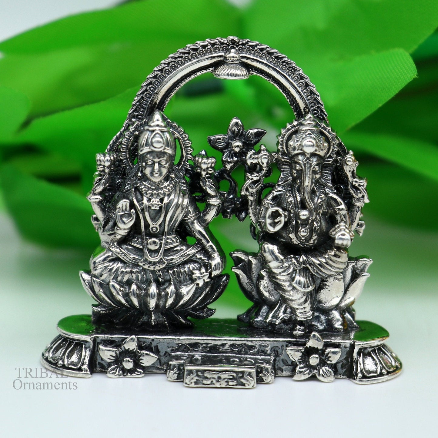 2" 925 Sterling silver handmade customized Hindu idols Laxmi and Ganesha statue, puja article figurine, home décor Diwali puja gift ART228 - TRIBAL ORNAMENTS