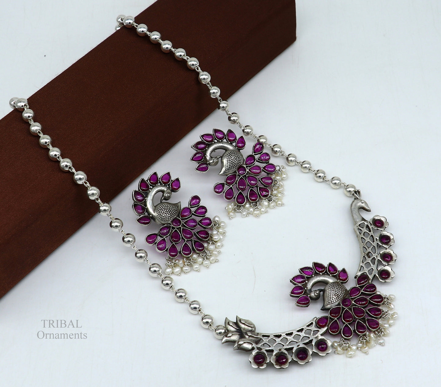 925 sterling silver handmade peacock design stylish luxury necklace, best brides belly dance Guttapusalu necklace set283 - TRIBAL ORNAMENTS