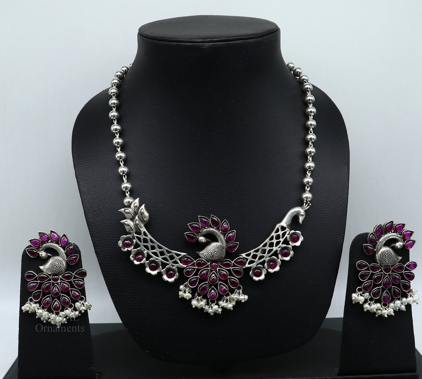 925 sterling silver handmade peacock design stylish luxury necklace, best brides belly dance Guttapusalu necklace set283 - TRIBAL ORNAMENTS