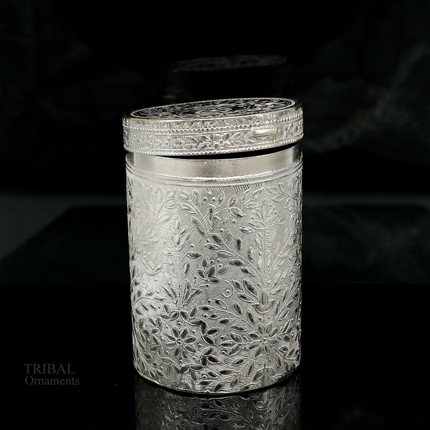 925 solid silver vintage style brides gifting trinket box, sindur box, kumkum box bridal floral work box, jewelry box silver utensils stb337 - TRIBAL ORNAMENTS