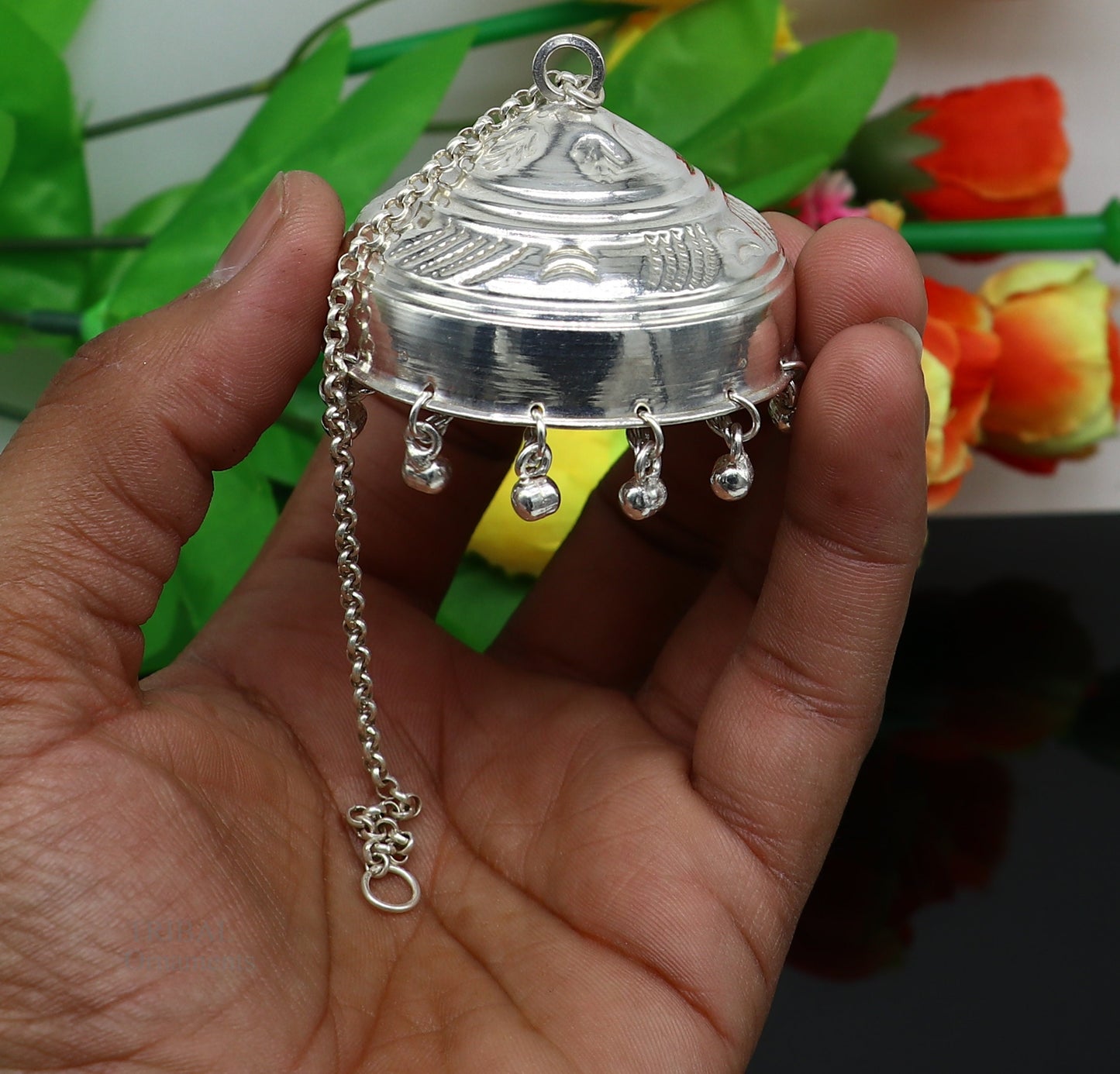 Solid Silver chattar or chhatra, silver umbrella god temple art, Gorgeous hand craved Solid silver temple article, temple utensils su628 - TRIBAL ORNAMENTS