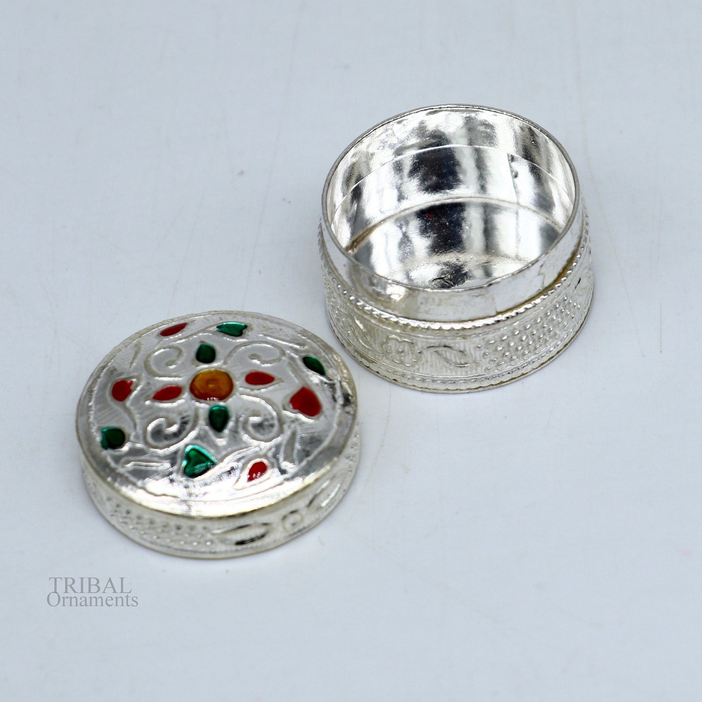 925 solid silver vintage style brides gift kajal box, trinket box, sindur box, eyeliner box, silver utensils, best bridal gift stb339 - TRIBAL ORNAMENTS