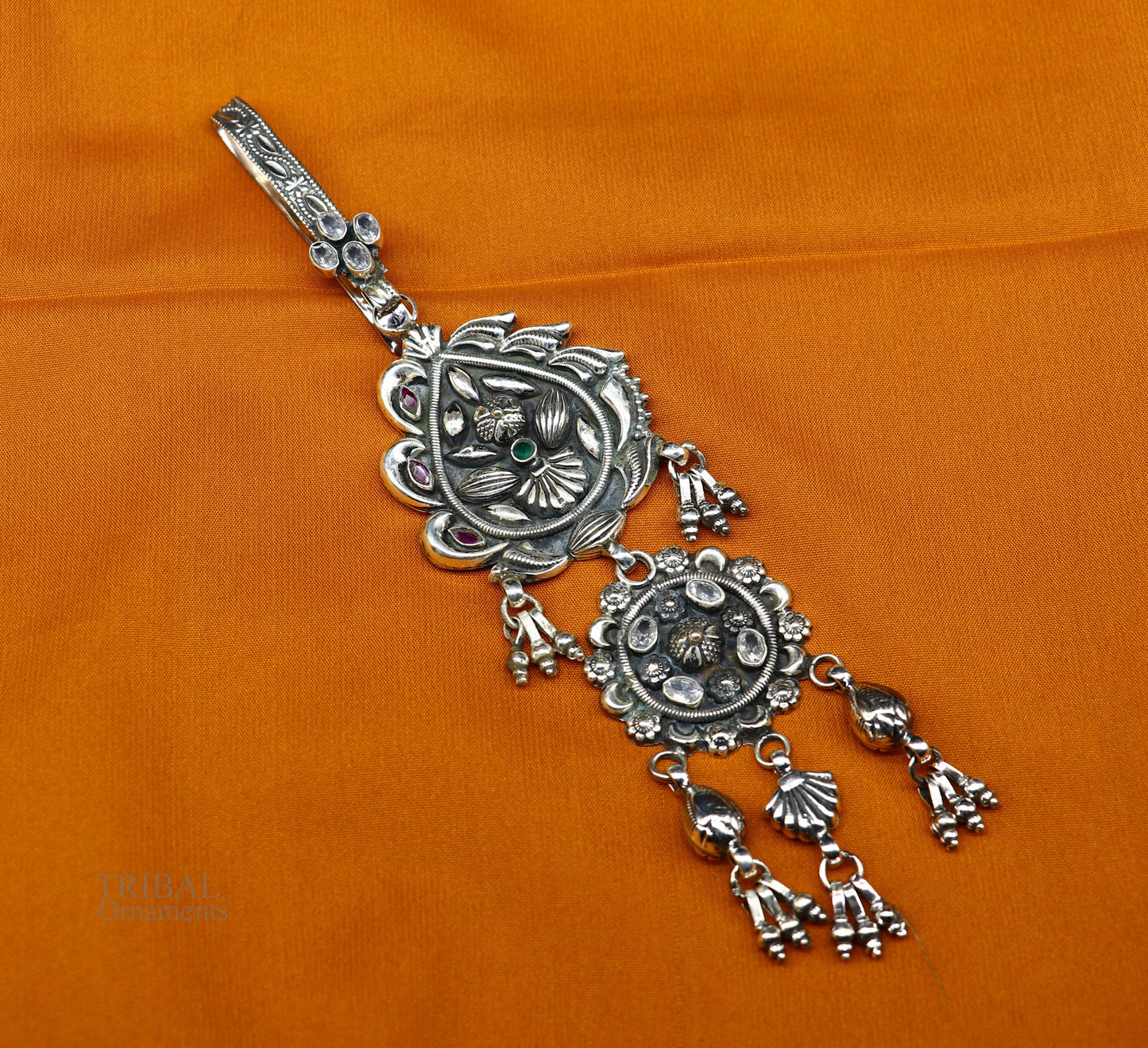 Ethnic wedding sari waist jewelry, pure 925 sterling silver vintage stylish belly dance sari chhalla btooches, waist belly jewelry skey10 - TRIBAL ORNAMENTS