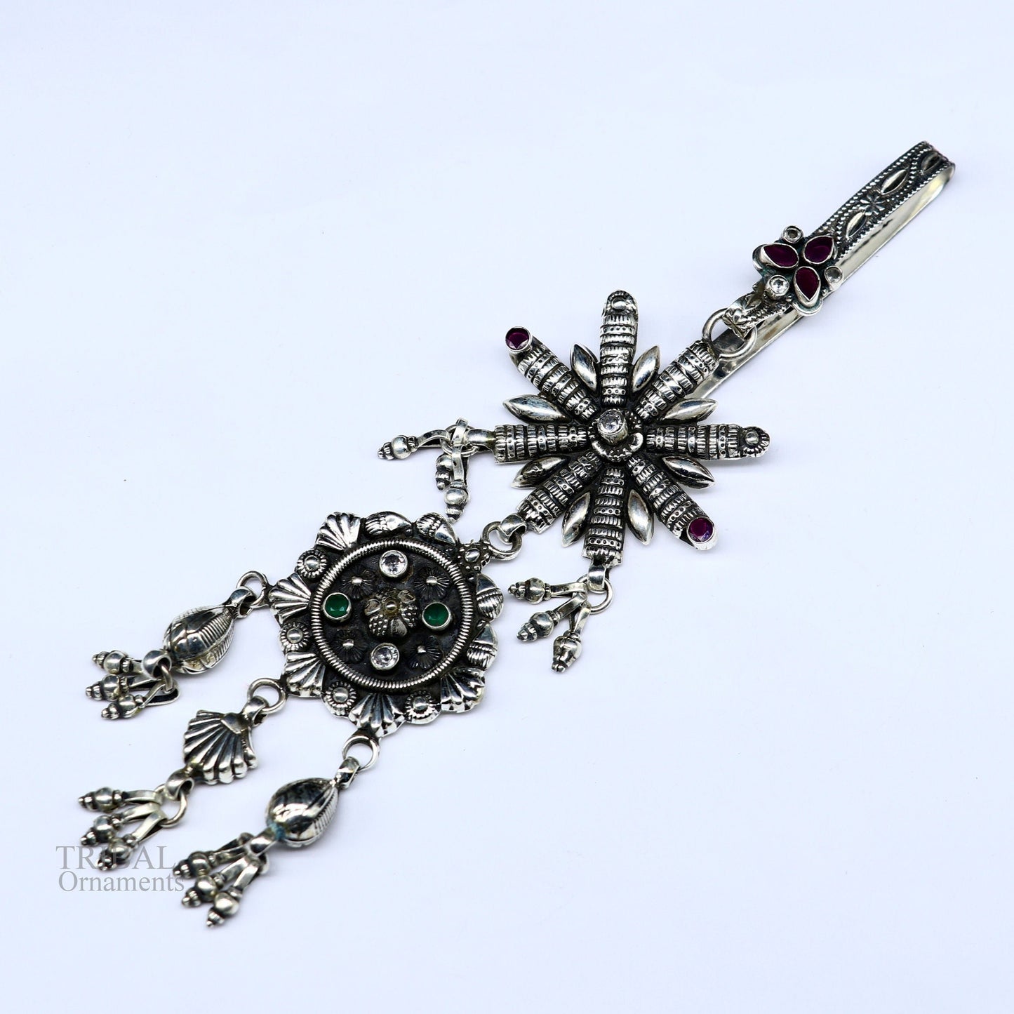 Ethnic wedding sari waist jewelry, pure 925 sterling silver vintage stylish belly dance sari chhalla btooch, waist belly jewelry skey11 - TRIBAL ORNAMENTS