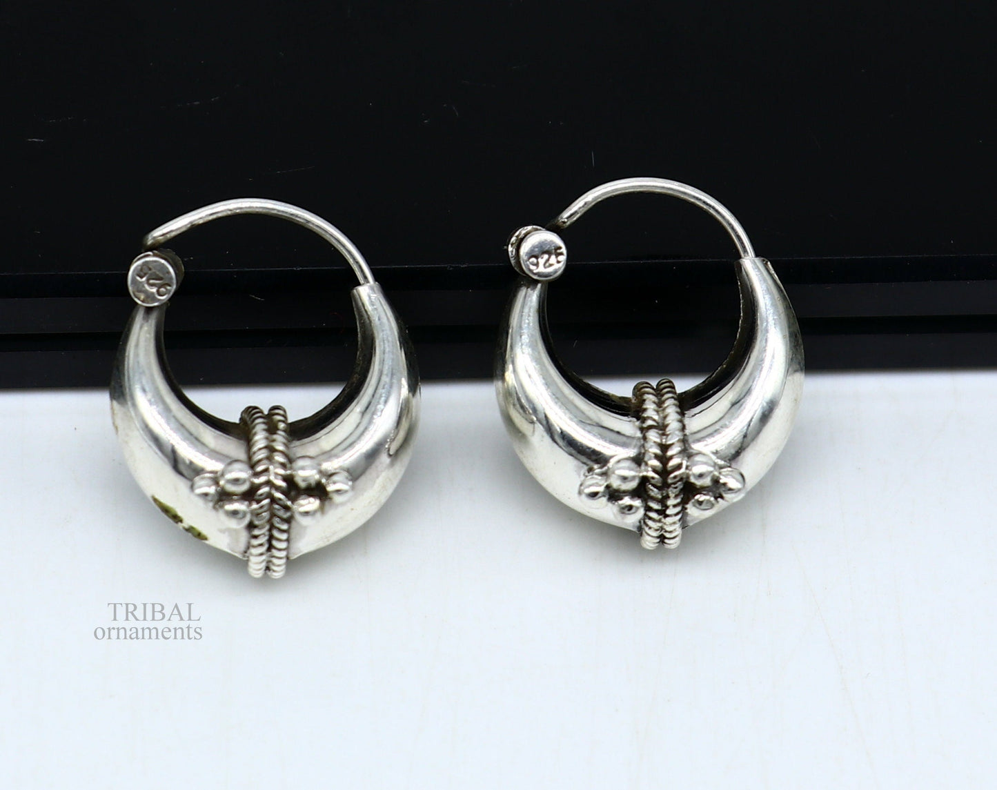Vintage Design 925 sterling silver fabulous hoops earring, tribal kundal earring from Rajasthan India, best gifting unisex jewelry ear1057 - TRIBAL ORNAMENTS