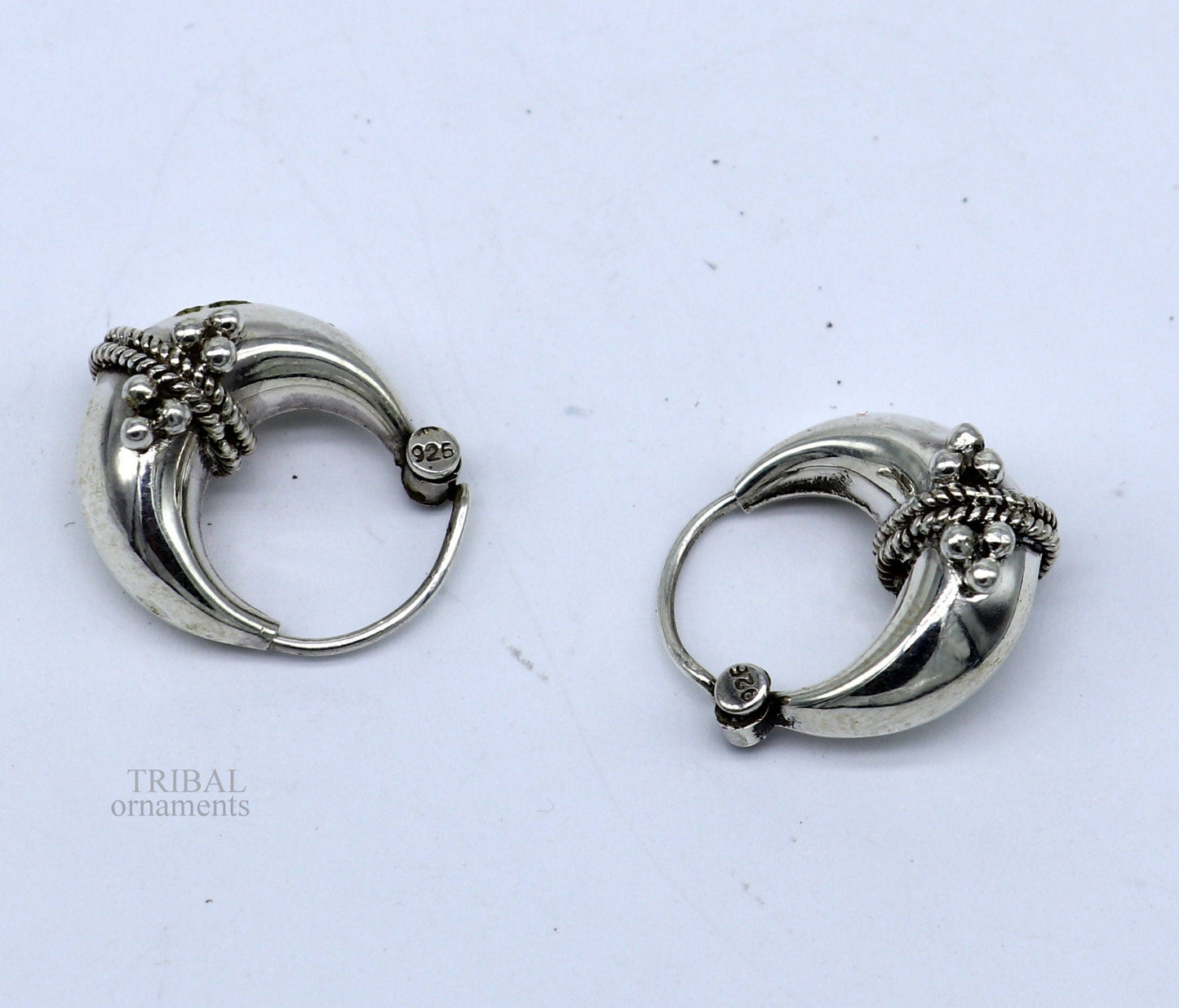 Vintage Design 925 sterling silver fabulous hoops earring, tribal kundal earring from Rajasthan India, best gifting unisex jewelry ear1057 - TRIBAL ORNAMENTS