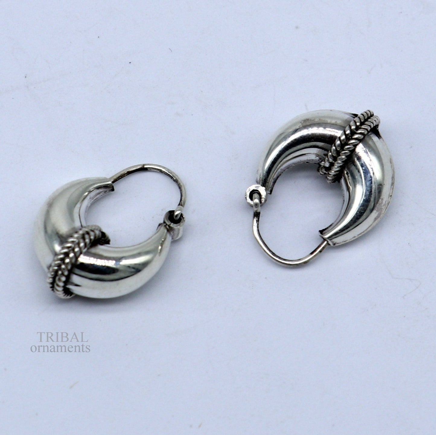 Vintage Design 925 sterling silver fabulous hoops earring, tribal kundal earring from Rajasthan India, best gifting unisex jewelry ear1048 - TRIBAL ORNAMENTS