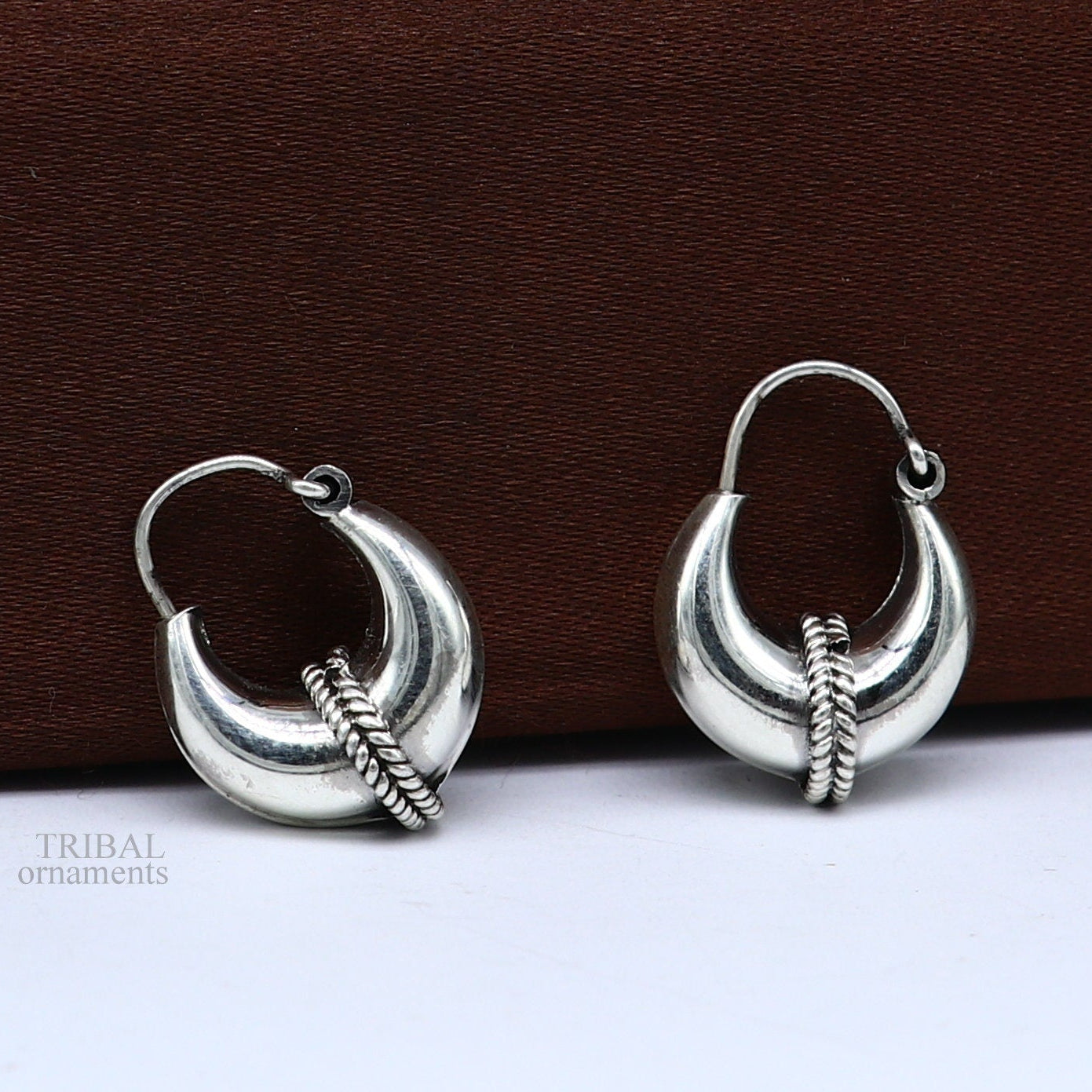 Vintage Design 925 sterling silver fabulous hoops earring, tribal kundal earring from Rajasthan India, best gifting unisex jewelry ear1048 - TRIBAL ORNAMENTS