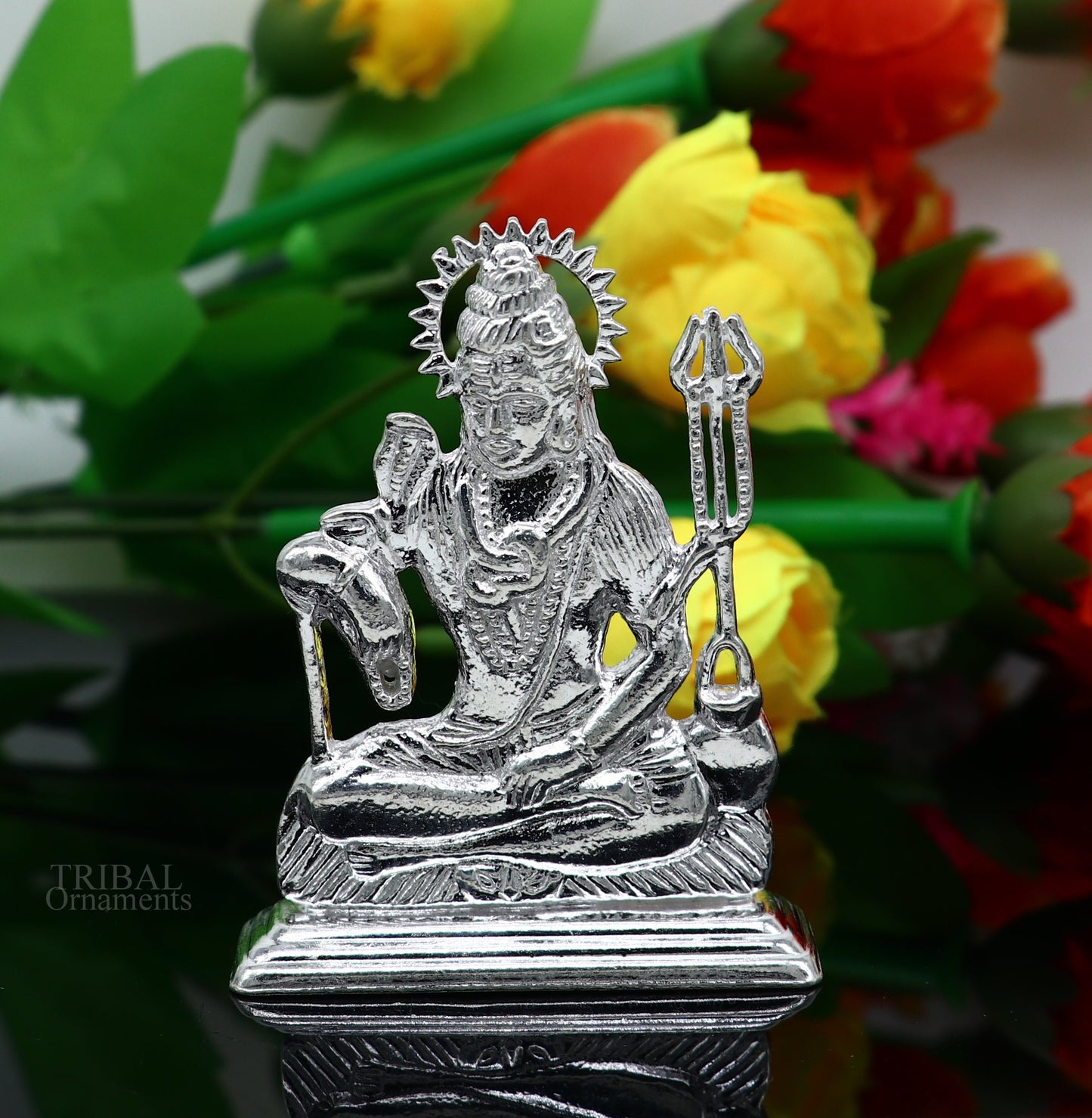 925 Sterling silver handmade hindu idols Lord Shiva with trident stunning statue figurine, puja articles best gift silver article art450 - TRIBAL ORNAMENTS