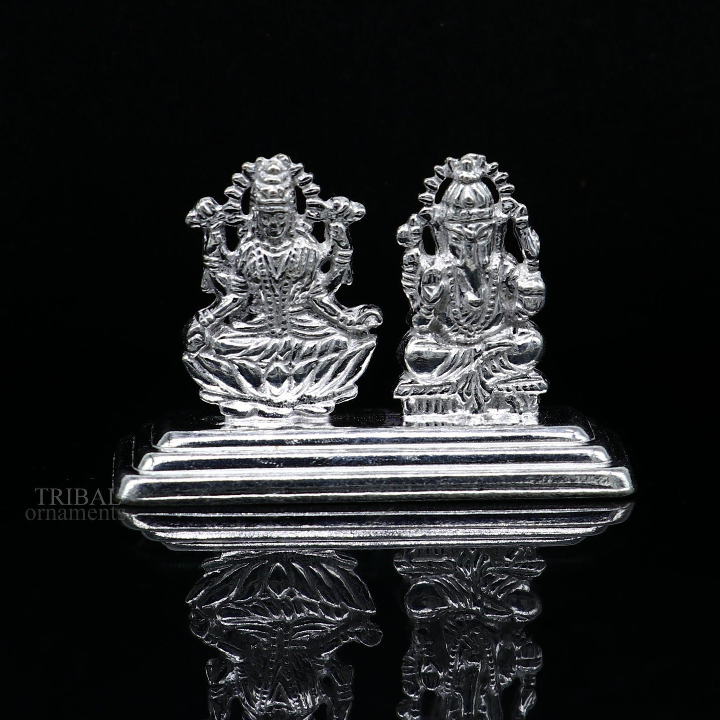 Solid Sterling silver handmade customized Hindu idols Laxmi and Ganesha statue, puja article figurine, home décor Diwali puja gift art456 - TRIBAL ORNAMENTS