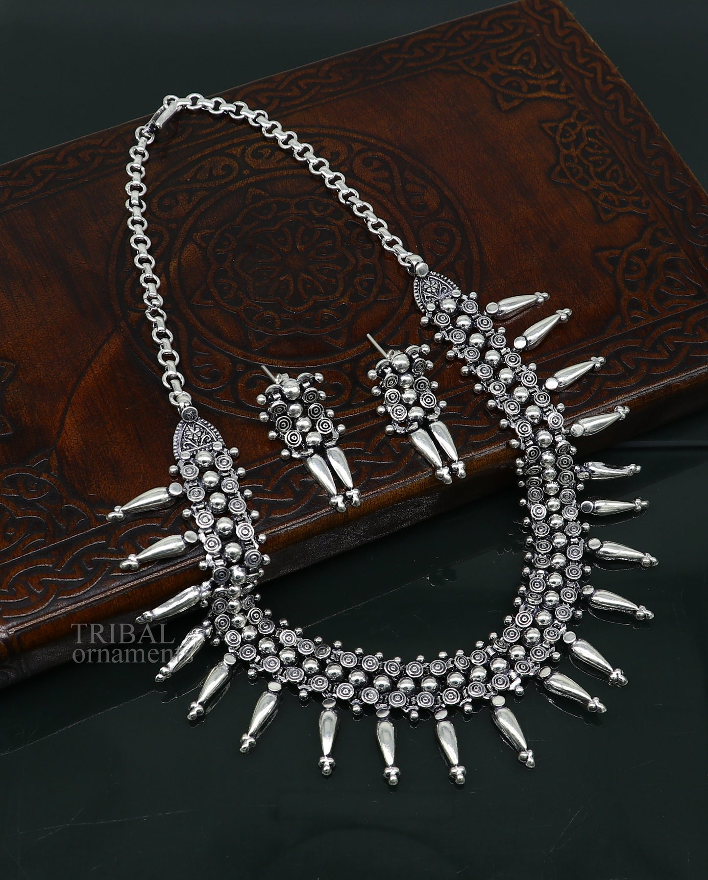 925 sterling silver handcrafted vintage design ethnic necklace, excellent wedding gifting tribal brides belly dance jewelry india nec287 - TRIBAL ORNAMENTS