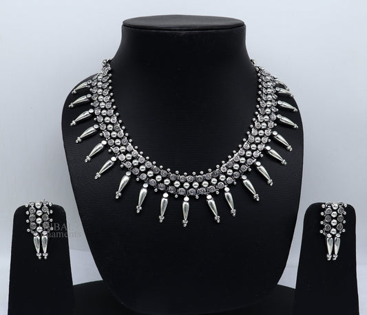 925 sterling silver handcrafted vintage design ethnic necklace, excellent wedding gifting tribal brides belly dance jewelry india nec287 - TRIBAL ORNAMENTS