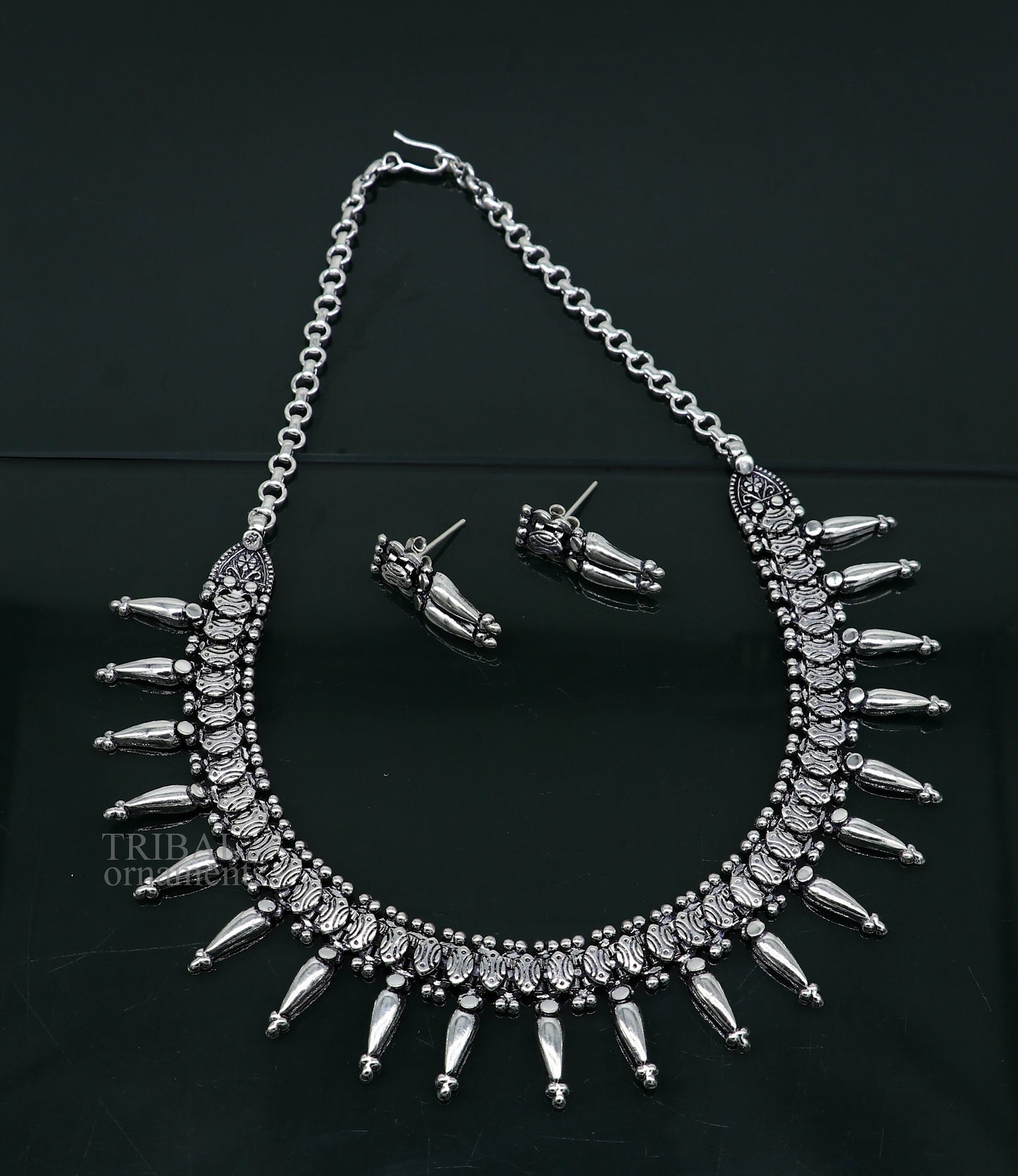 Vintage ethnic style 925 sterling silver designer traditional necklace excellent gifting tribal brides belly dance jewelry india nec291 - TRIBAL ORNAMENTS