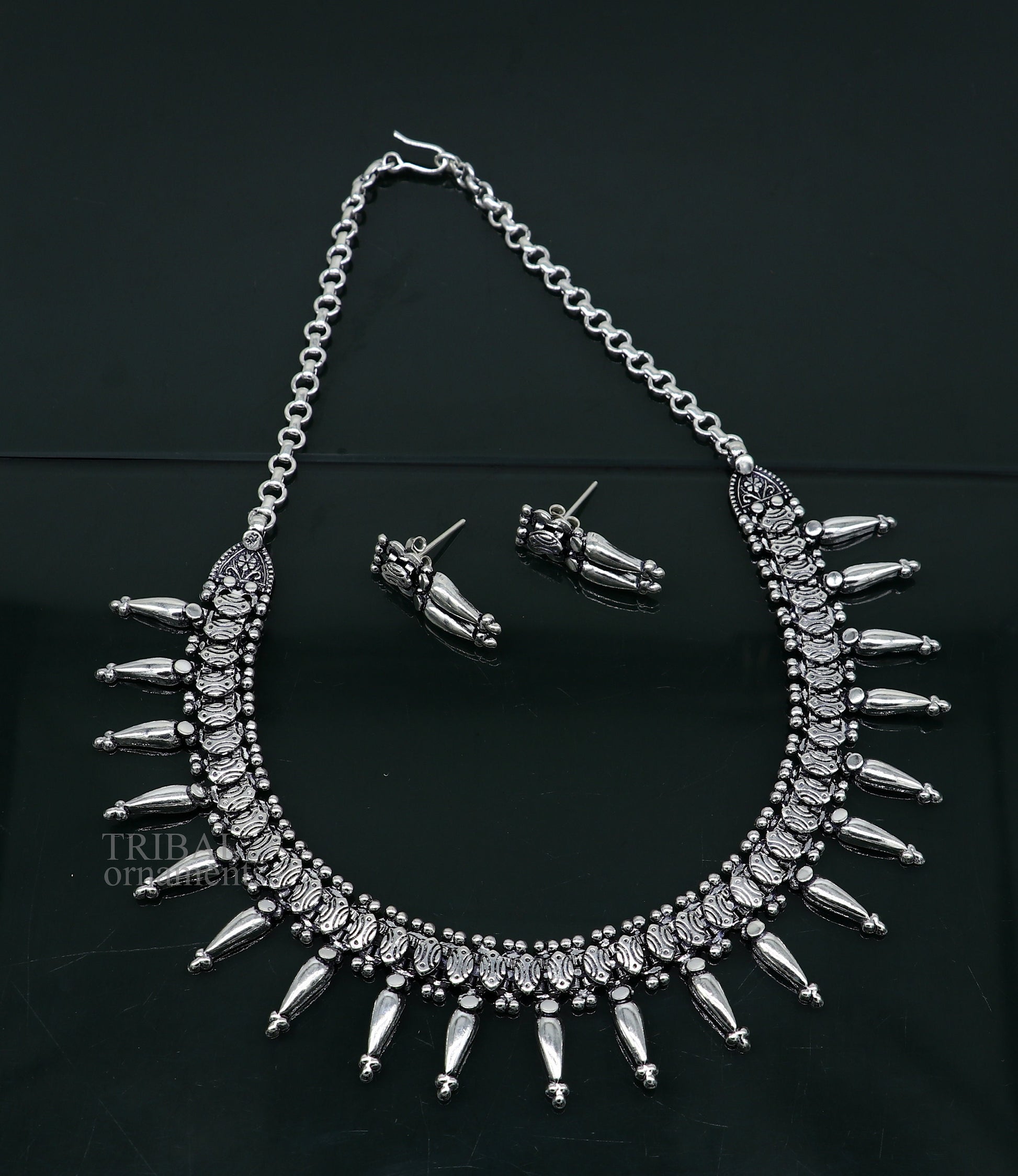 Vintage ethnic style 925 sterling silver designer traditional necklace excellent gifting tribal brides belly dance jewelry india nec291 - TRIBAL ORNAMENTS