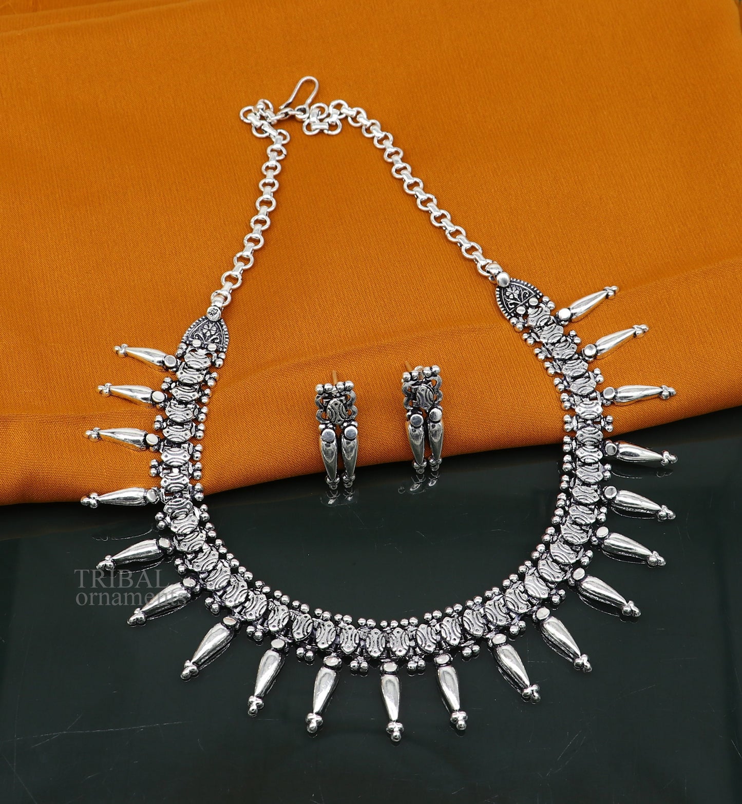 Vintage ethnic style 925 sterling silver designer traditional necklace excellent gifting tribal brides belly dance jewelry india nec291 - TRIBAL ORNAMENTS