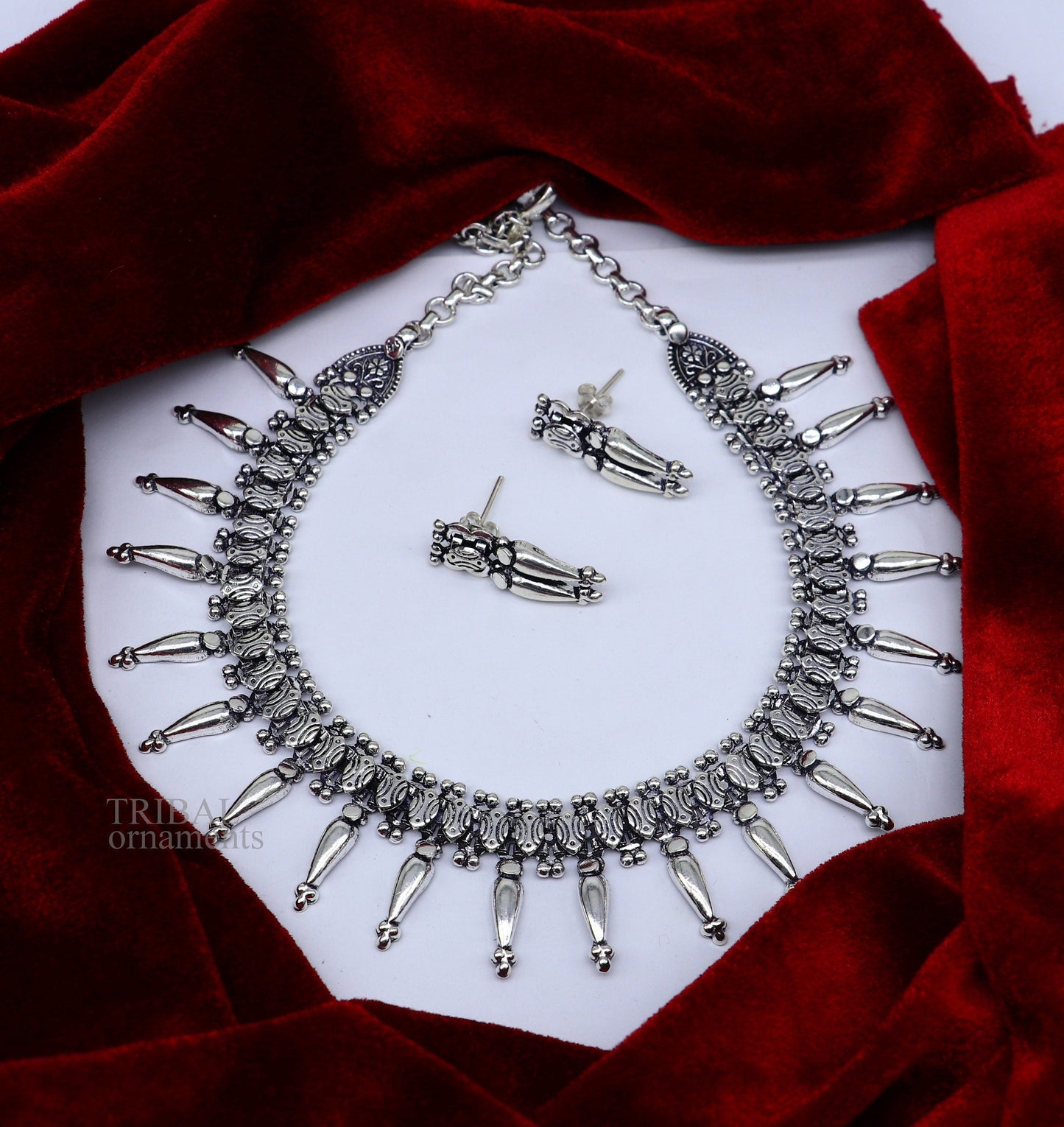 Vintage ethnic style 925 sterling silver designer traditional necklace excellent gifting tribal brides belly dance jewelry india nec291 - TRIBAL ORNAMENTS