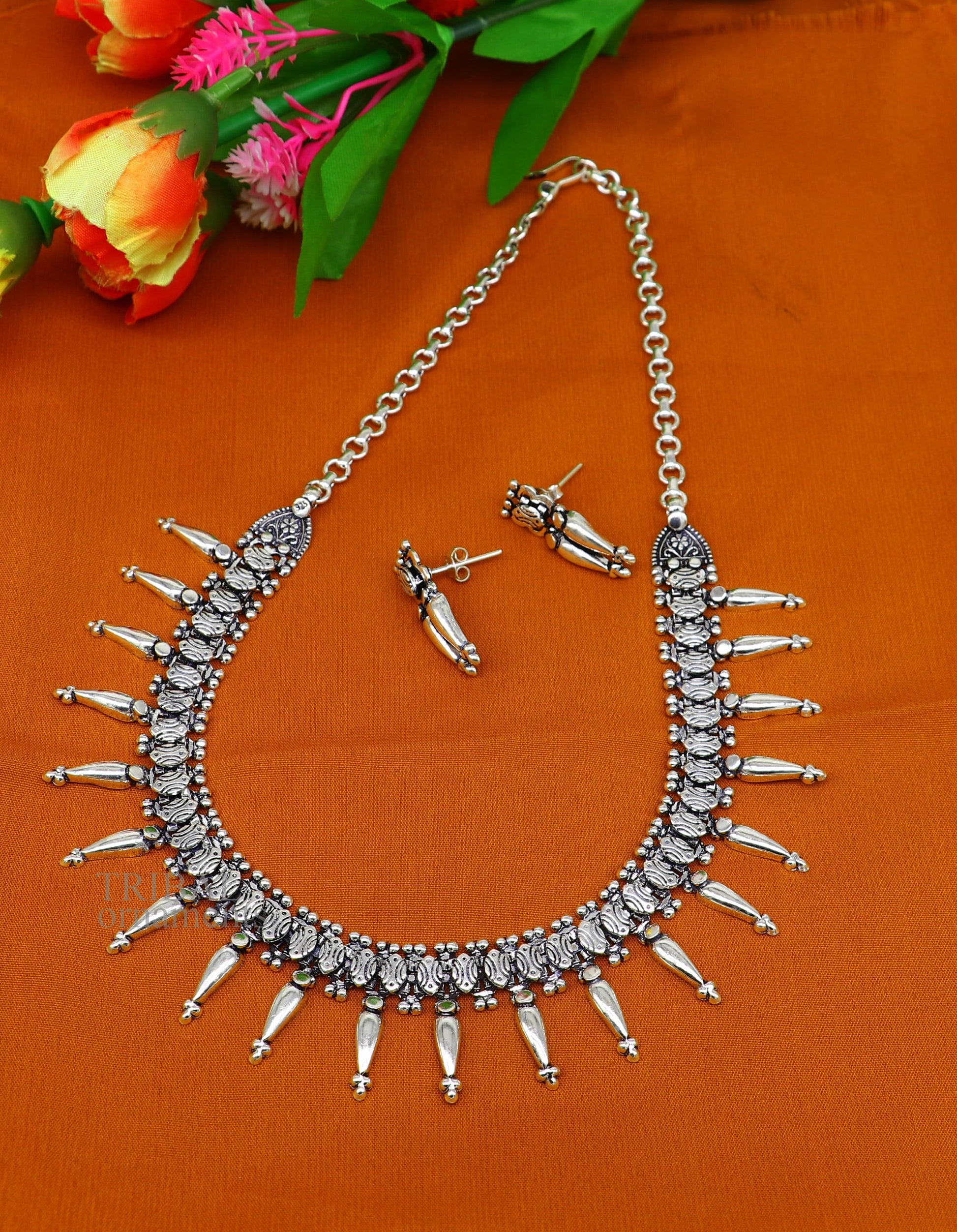 Vintage ethnic style 925 sterling silver designer traditional necklace excellent gifting tribal brides belly dance jewelry india nec291 - TRIBAL ORNAMENTS