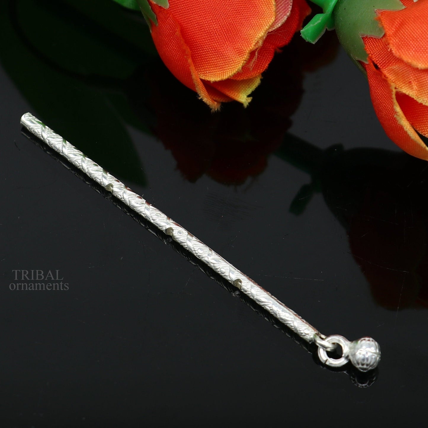 8 cm long sterling silver handmade idol krishna flute, silver bansuri, laddu gopala flute, little krishna flute puja art su658 - TRIBAL ORNAMENTS