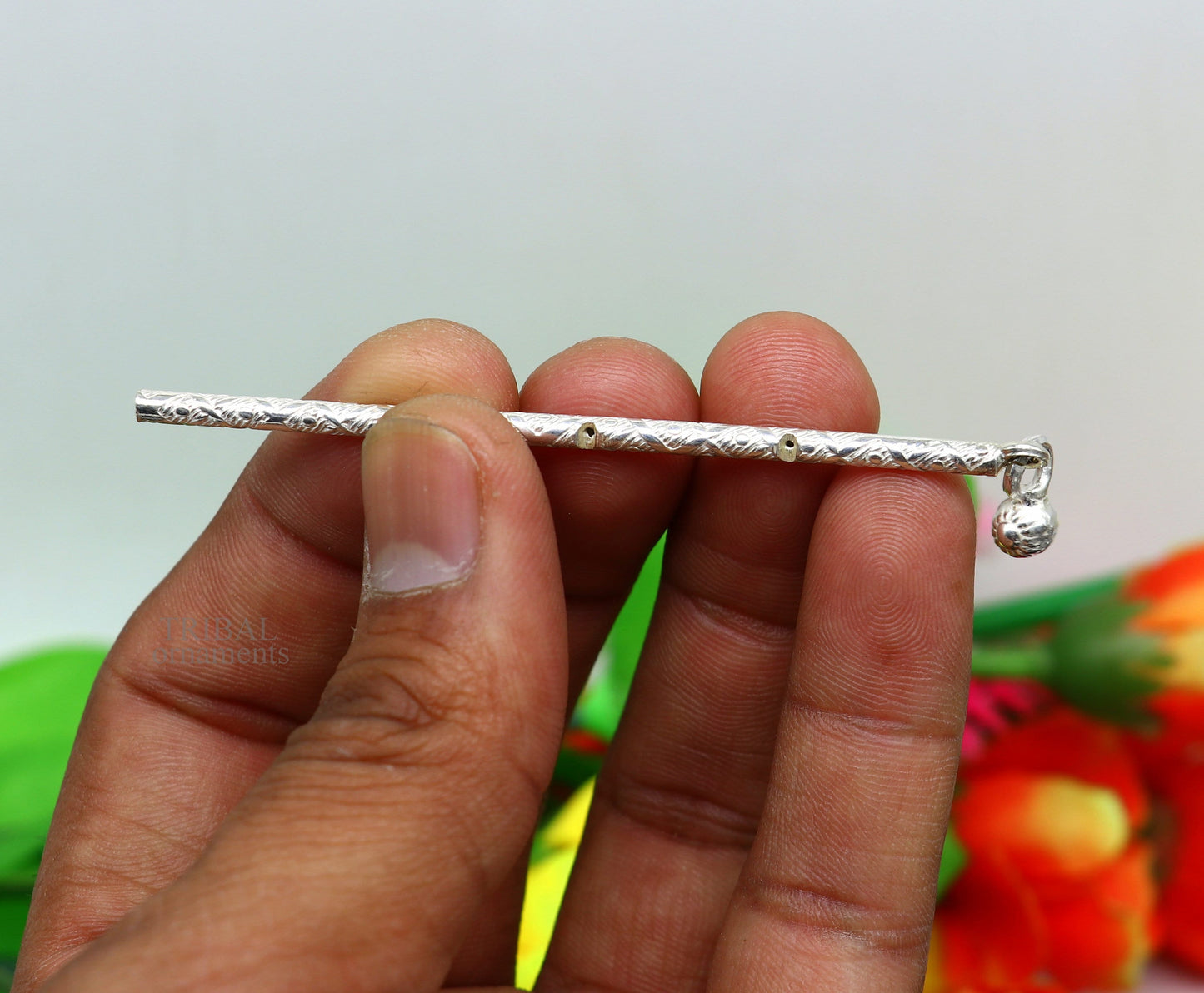 8 cm long sterling silver handmade idol krishna flute, silver bansuri, laddu gopala flute, little krishna flute puja art su658 - TRIBAL ORNAMENTS
