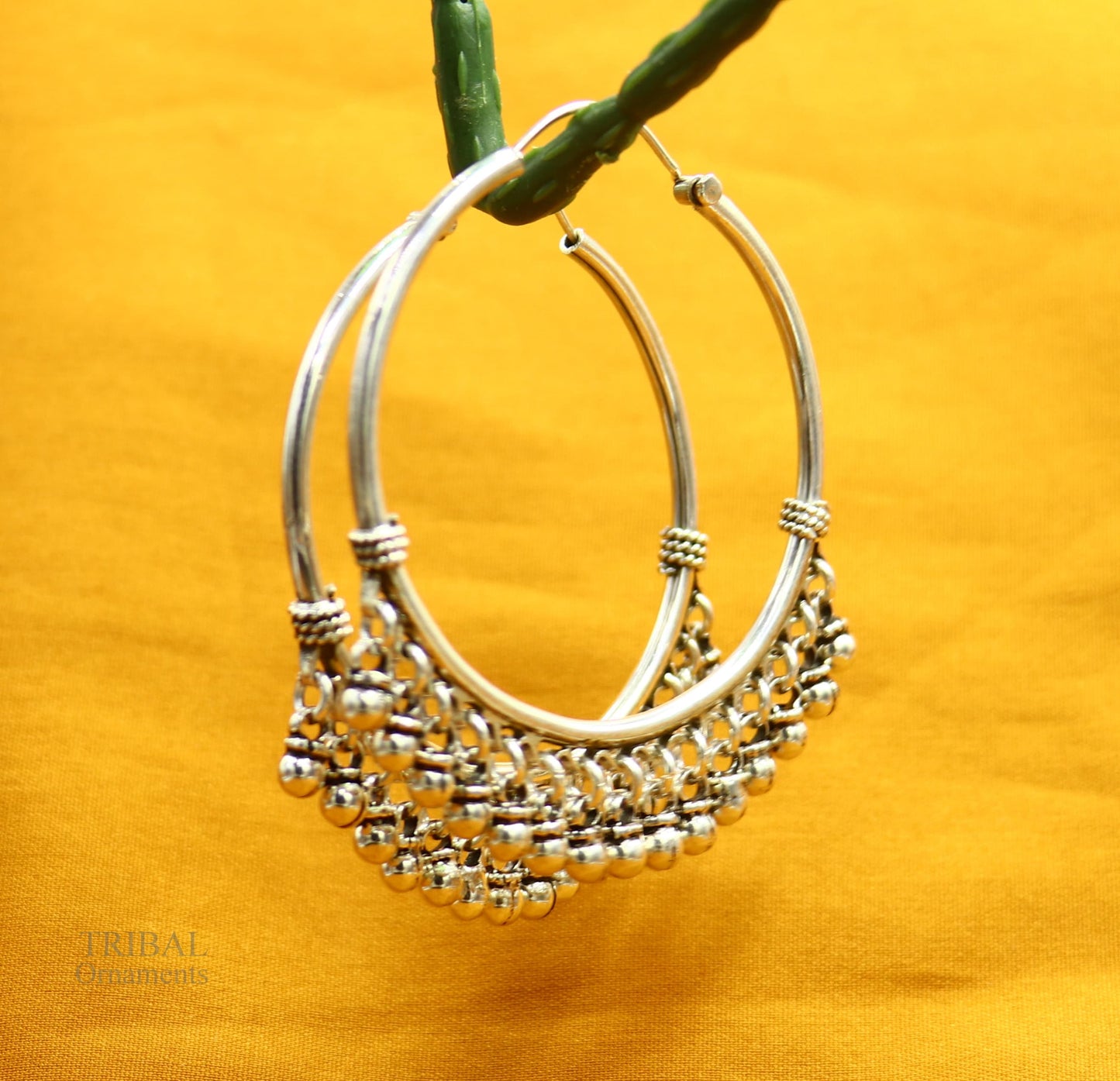 925 sterling silver handmade fabulous hoops earring with gorgeous hanging drops, customized large earring personalized gift s1012 - TRIBAL ORNAMENTS