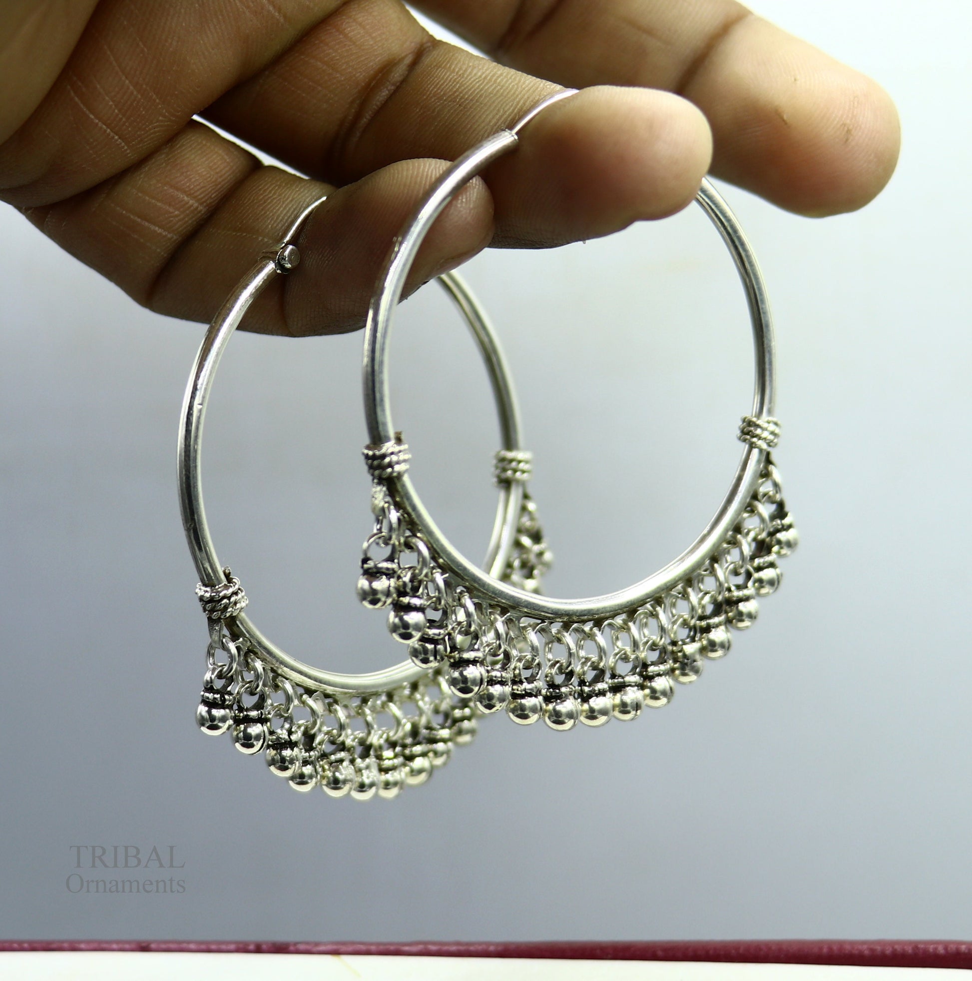 925 sterling silver handmade fabulous hoops earring with gorgeous hanging drops, customized large earring personalized gift s1012 - TRIBAL ORNAMENTS