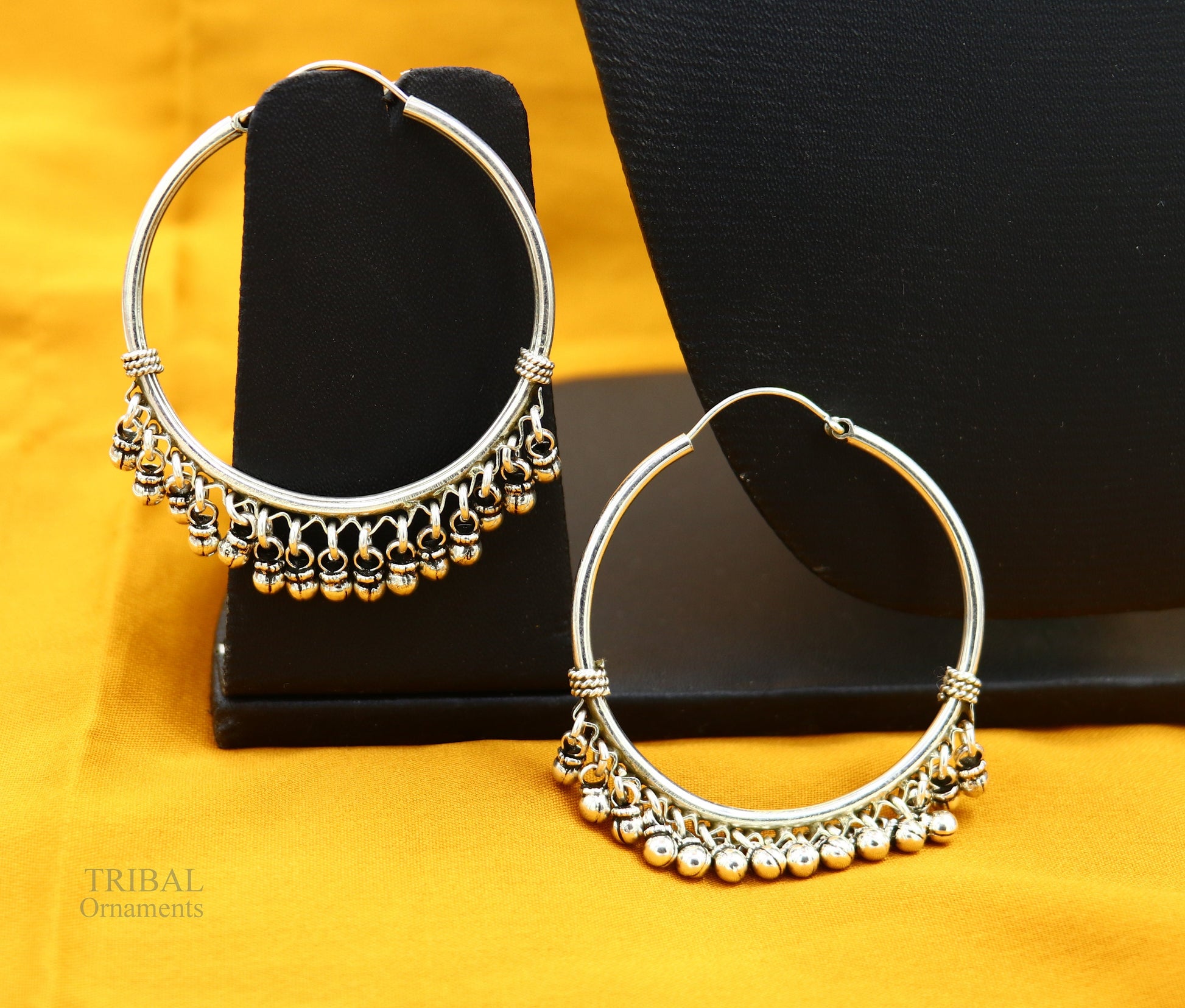 925 sterling silver handmade fabulous hoops earring with gorgeous hanging drops, customized large earring personalized gift s1012 - TRIBAL ORNAMENTS