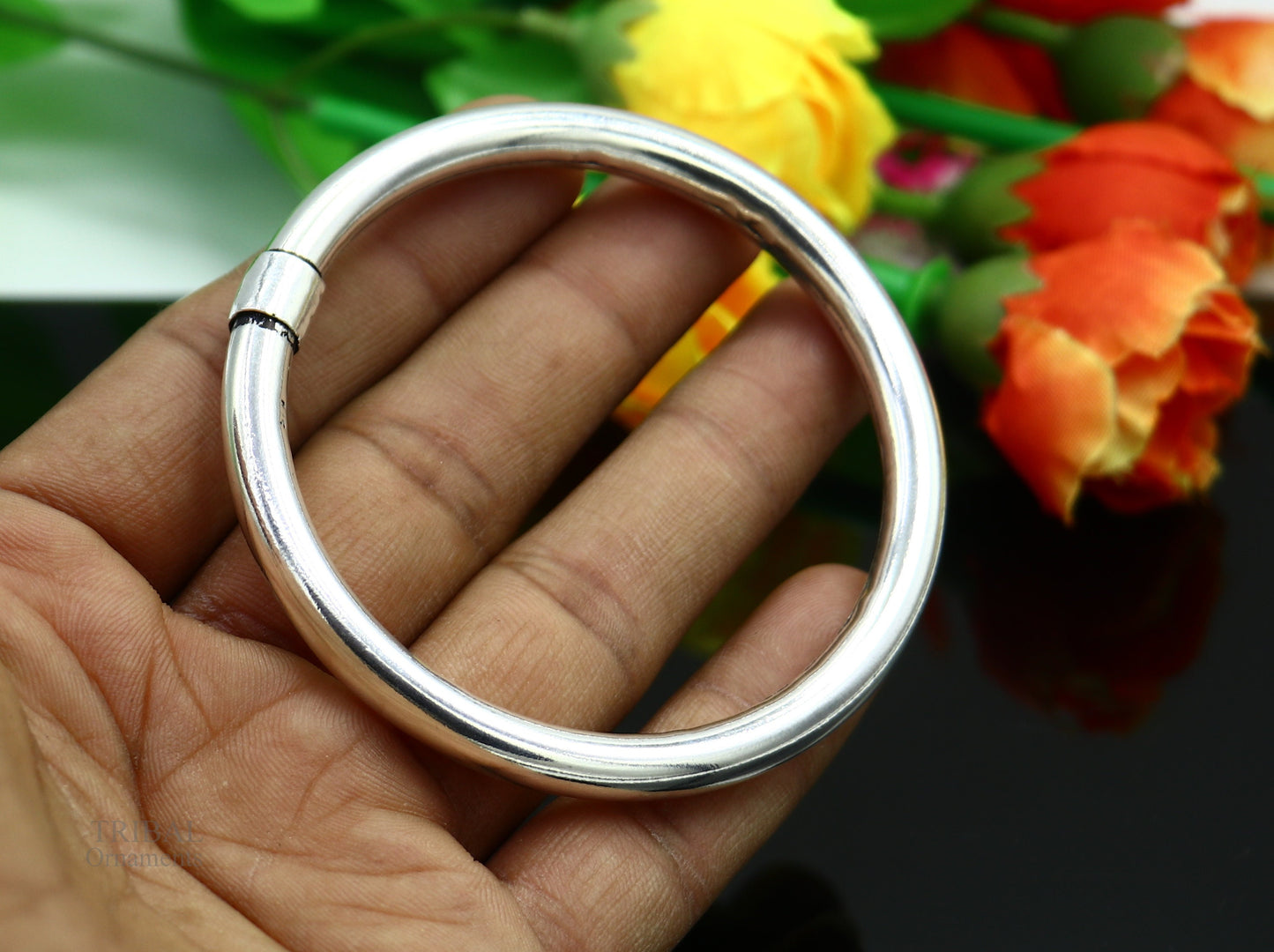 925 sterling silver plain shiny bright bangle bracelet kada, excellent personalized gifting stylish fancy bangle men's or girls nsk425 - TRIBAL ORNAMENTS