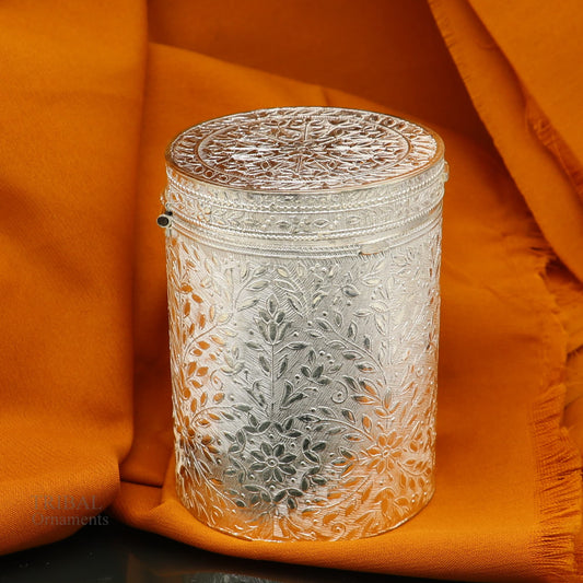 925 solid silver vintage style brides trinket box, container/casket box bridal floral work box, jewelry box silver utensils stb336 - TRIBAL ORNAMENTS