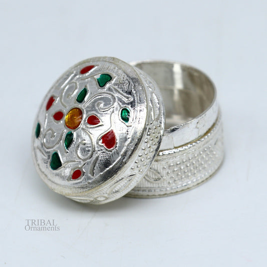 925 solid silver vintage style brides gift kajal box, trinket box, sindur box, eyeliner box, silver utensils, best bridal gift stb339 - TRIBAL ORNAMENTS