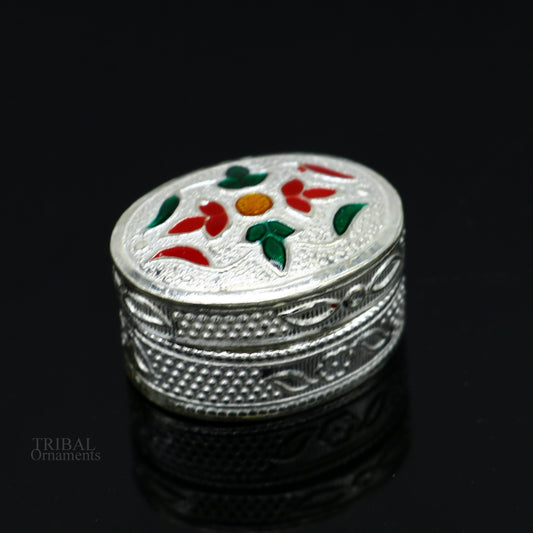 925 solid silver vintage oval shape brides gift kajal box, trinket box, sindur box, eyeliner box, silver utensils, best bridal gift stb340 - TRIBAL ORNAMENTS